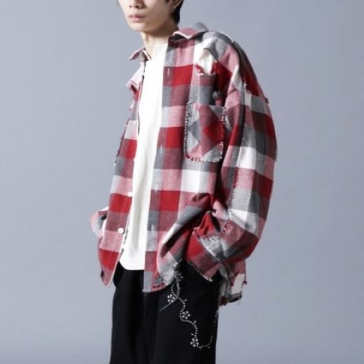 Other Other Danke Schon FLANNEL DAMAGE SHIRTS BLOCK Blended Long Sleeve Shirt Textile Tops UNS24033B-0DS DUTY FREE for USA Size ONE SIZE - 3 Thumbnail