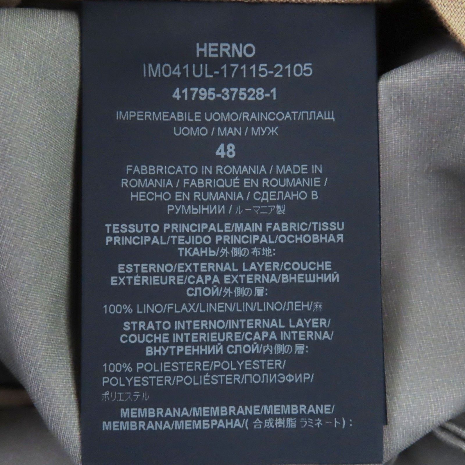 Other Other Herno Laminar 100% Linen Coat Textile Outerwear IM041UL DUTY FREE for USA Size ONE SIZE - 8 Thumbnail