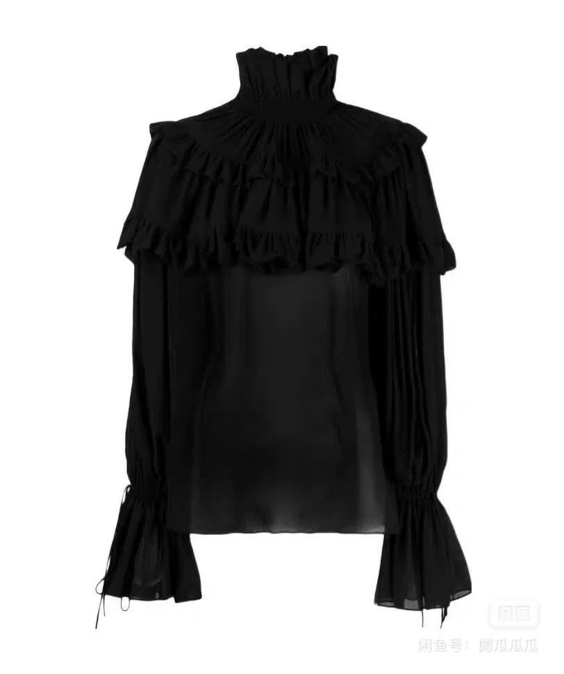 Saint Laurent Paris Saint Laurent Black Pleated Silk Top Size XS / US 0-2 / IT 36-38 - 8 Thumbnail