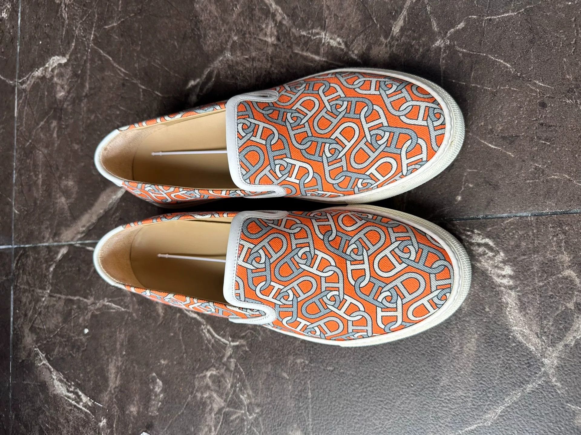 Hermes Hermes Men's Orange Chain Print Slip-On Canvas Size US 6.5 / EU 39-40 - 2 Thumbnail