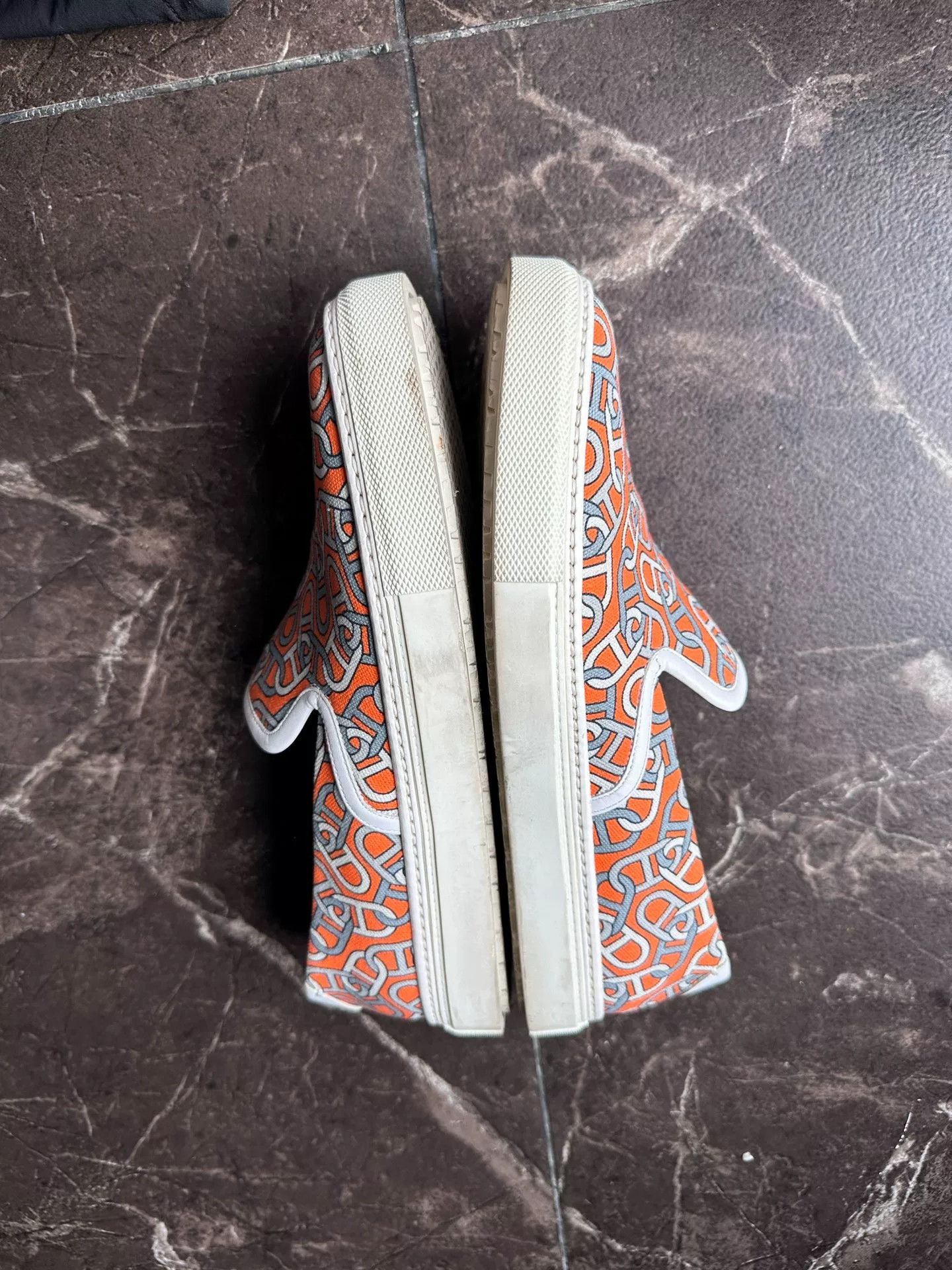 Hermes Hermes Men's Orange Chain Print Slip-On Canvas Size US 6.5 / EU 39-40 - 4 Thumbnail
