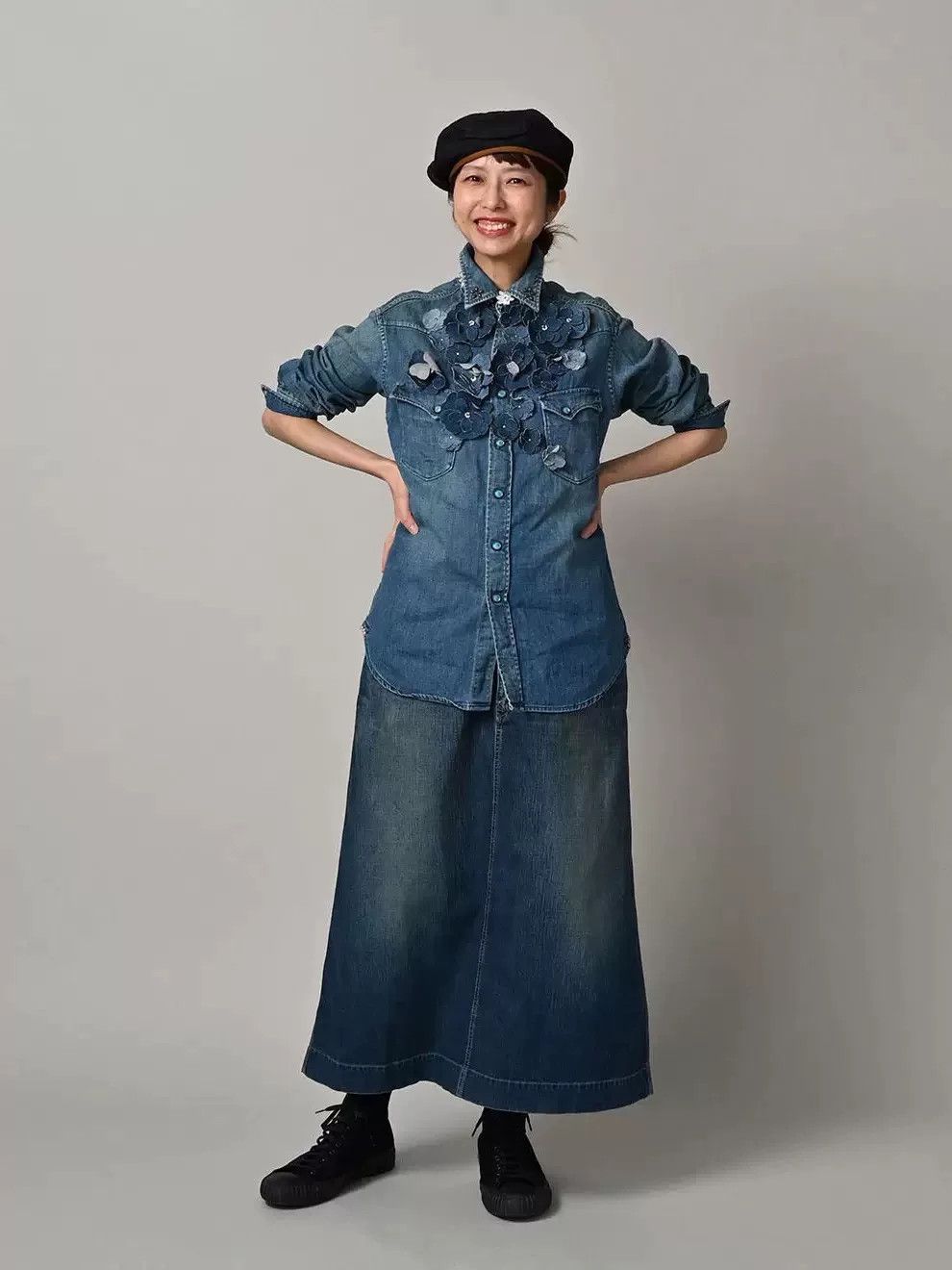 45rpm Handmade Floral Denim Shirt Size M / US 6-8 / IT 42-44 - 3 Thumbnail