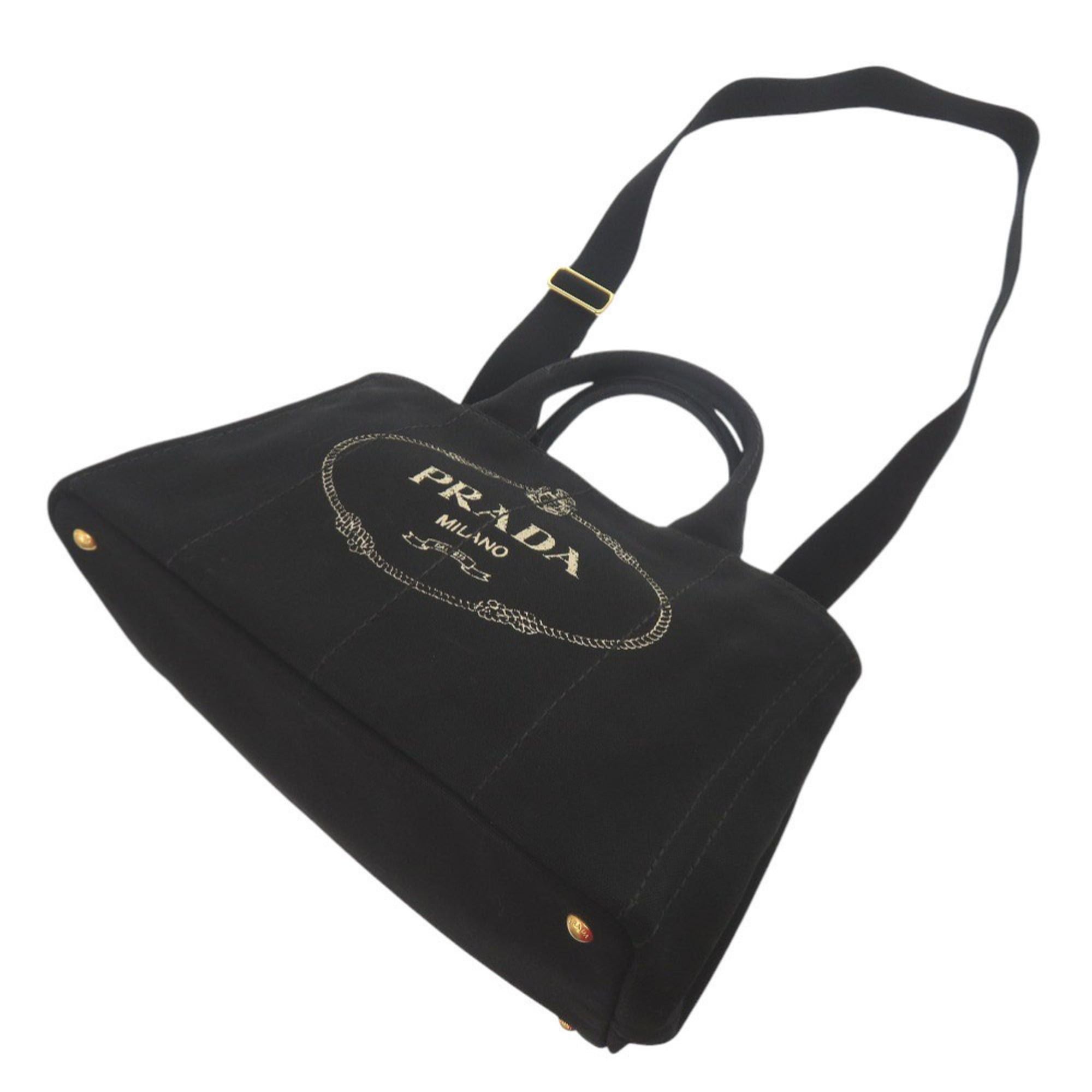 Prada Excellent condition Prada Canapa canvas black 2-way tote bag, shoulder and handbag, 0644 Size ONE SIZE - 6 Thumbnail