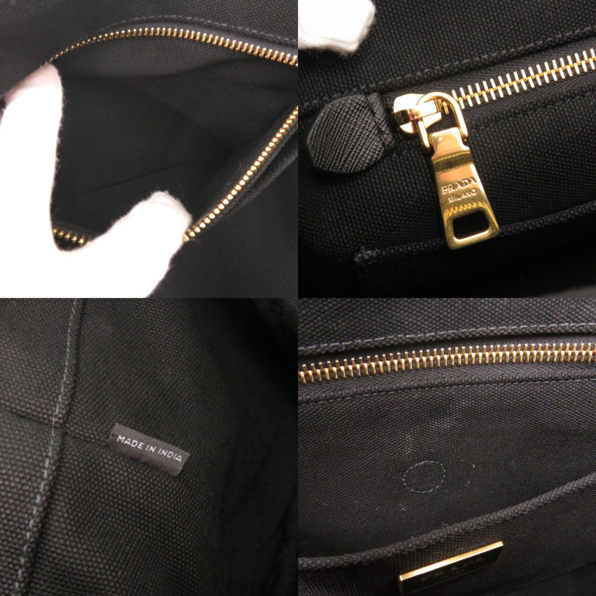 Prada Excellent condition Prada Canapa canvas black 2-way tote bag, shoulder and handbag, 0644 Size ONE SIZE - 9 Thumbnail