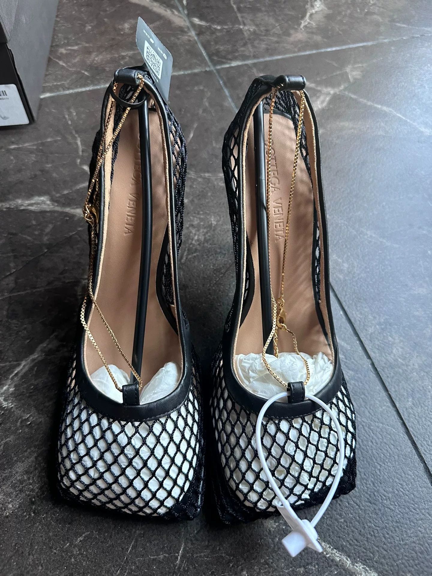Bottega Veneta Bottega Veneta Mesh Gold Chain Square-Toe Heels Size US 4 / IT 34 - 2 Thumbnail