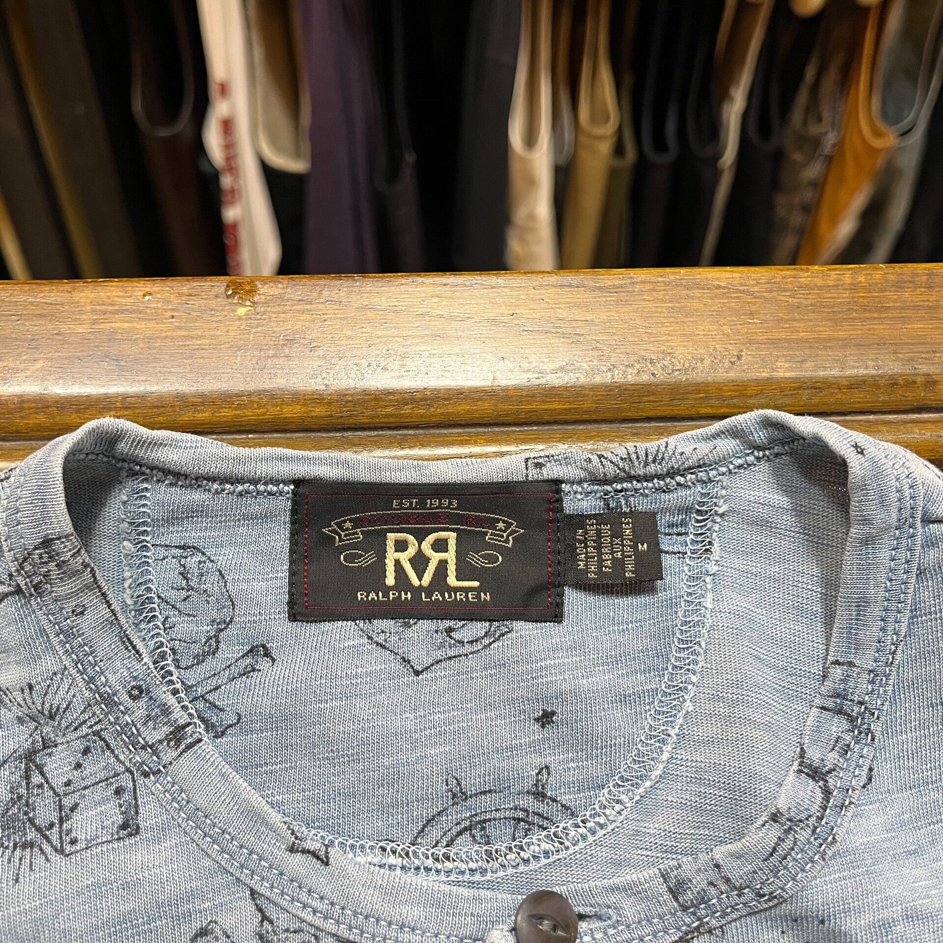 RRL Ralph Lauren RRL Henley Print T-shirt by Ralph Lauren Size US M / EU 48-50 / 2 - 3 Thumbnail