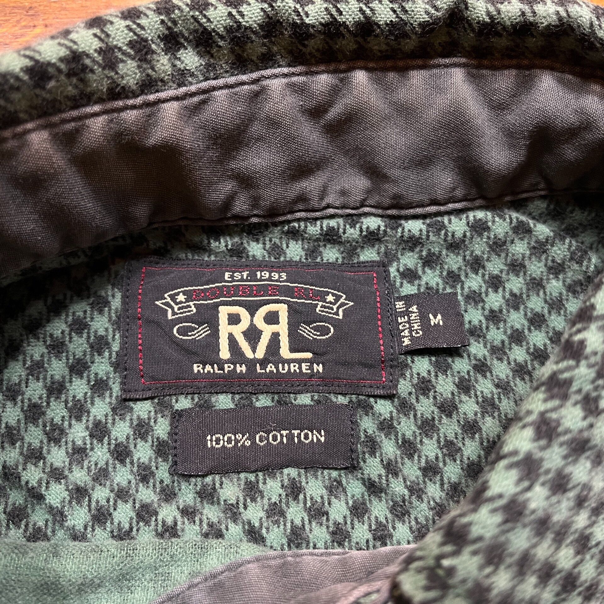 RRL Ralph Lauren Vintage Green Houndstooth Button-Up Shirt Size US M / EU 48-50 / 2 - 3 Thumbnail