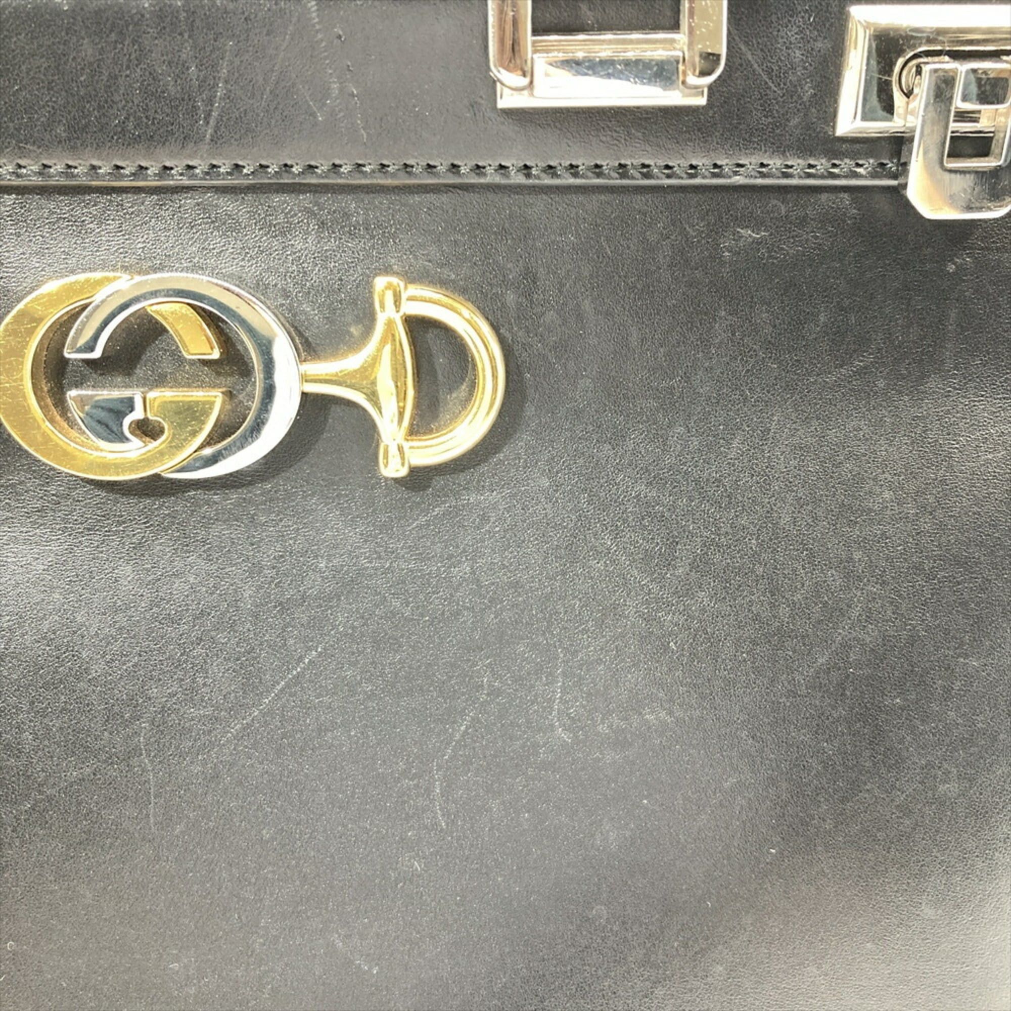 Gucci Gucci Zumi Medium Handbag Leather 564714 Black with Silver and Horsebit Pattern for Women Size ONE SIZE - 11 Thumbnail