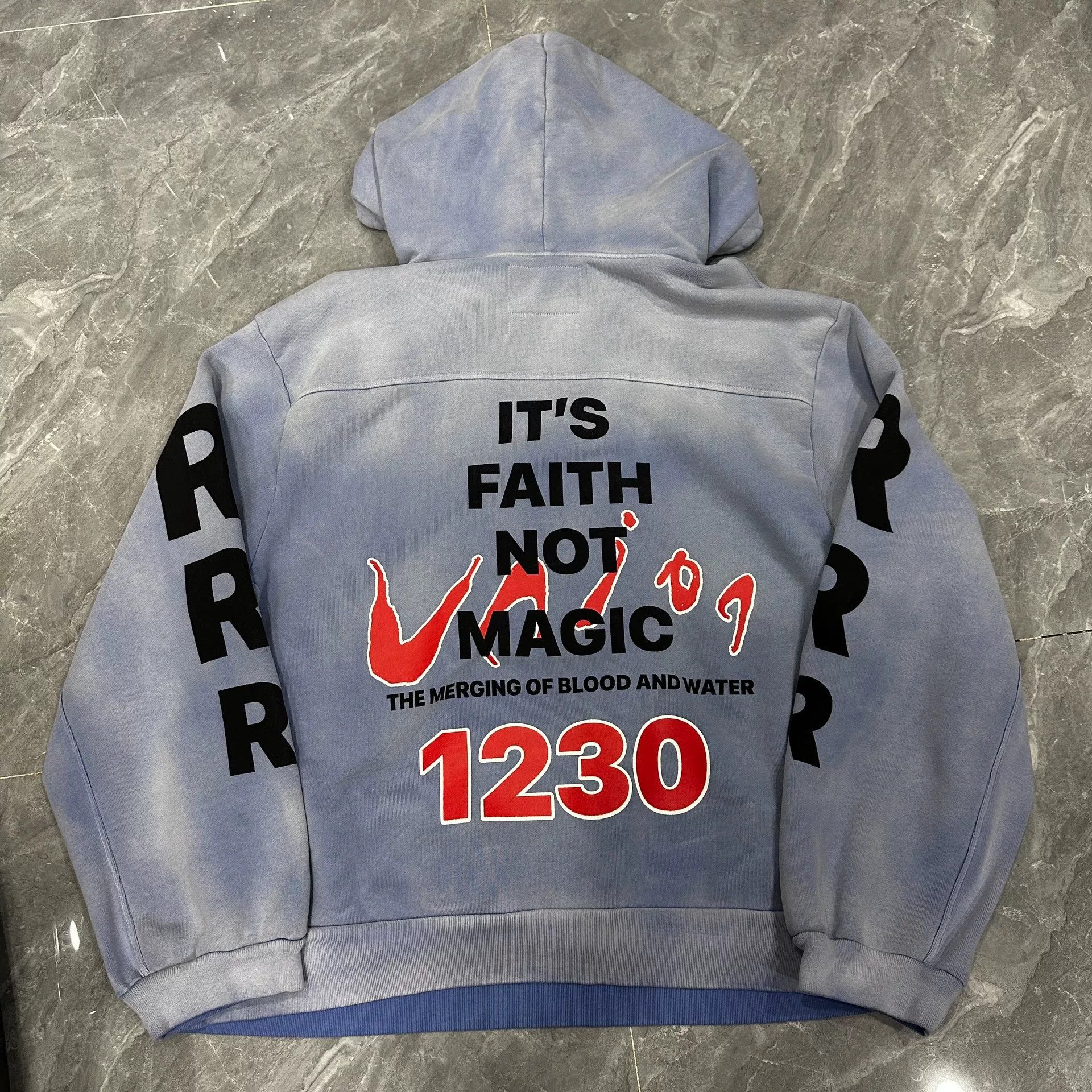 RRR-123 Union Blue Distressed Hoodie Sweatshirt Size US L / EU 52-54 / 3 - 2 Thumbnail