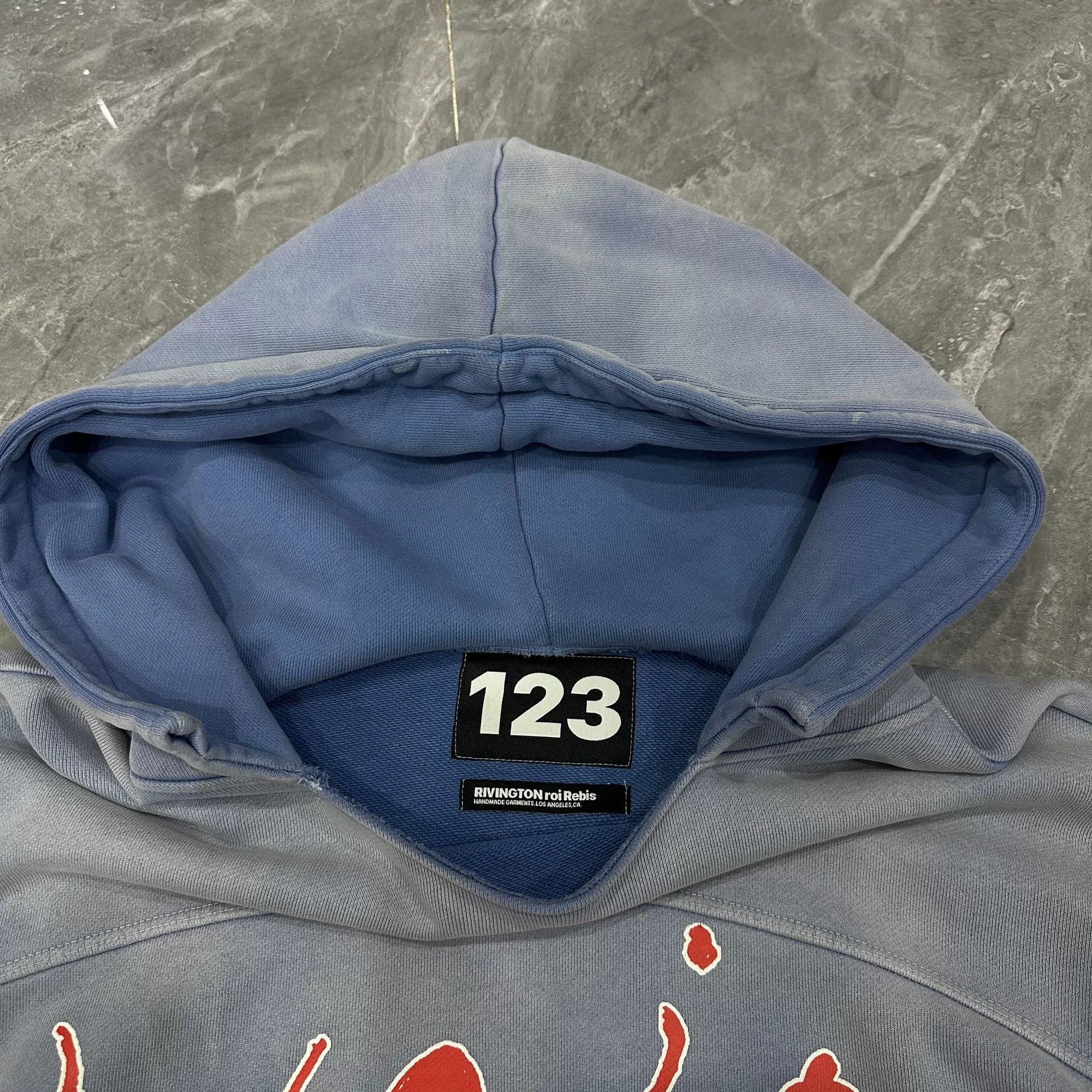RRR-123 Union Blue Distressed Hoodie Sweatshirt Size US L / EU 52-54 / 3 - 4 Thumbnail