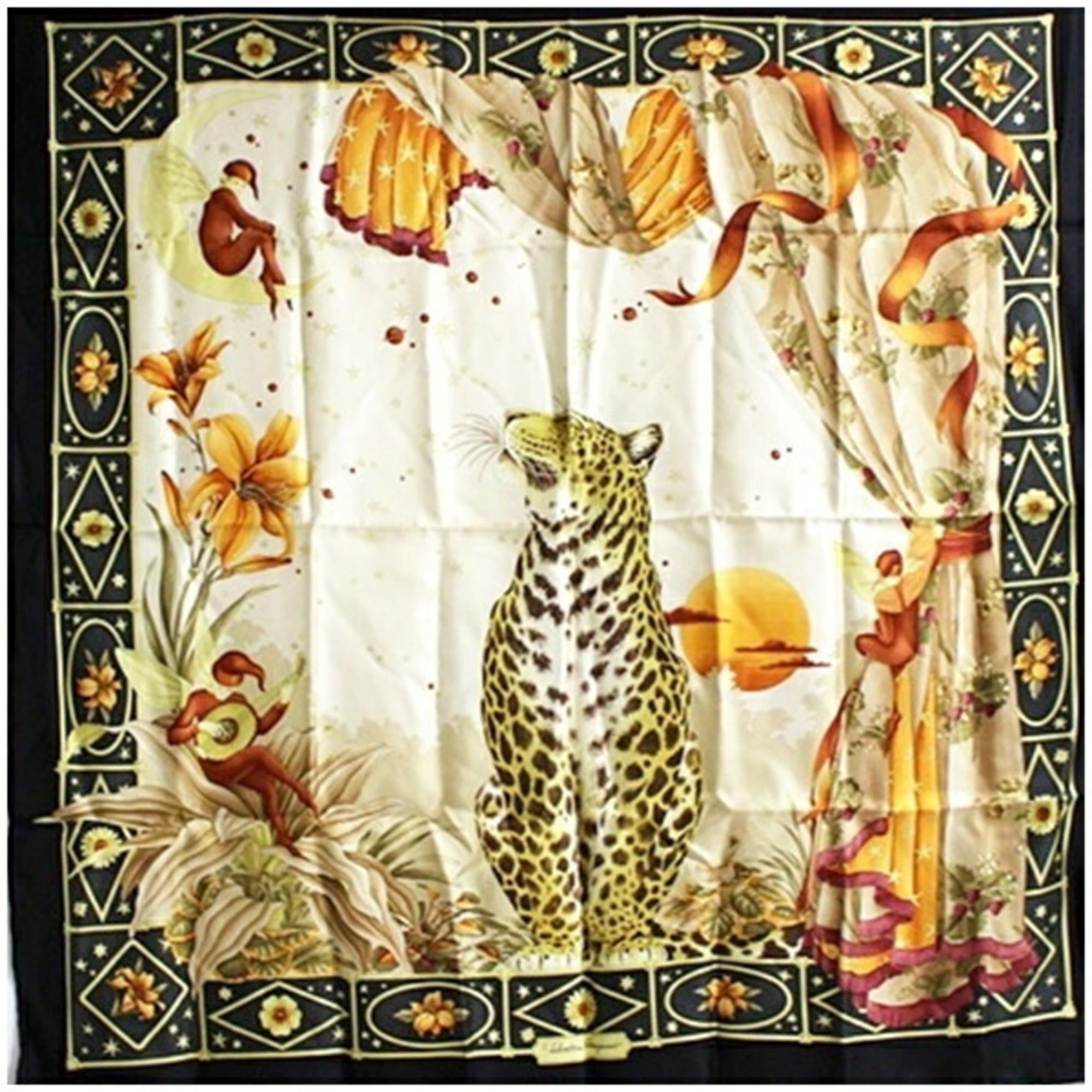 Salvatore Ferragamo Salvatore Ferragamo Silk Scarf/Muffler in Black and Beige, Leopard Print - Women's Size ONE SIZE - 2 Thumbnail
