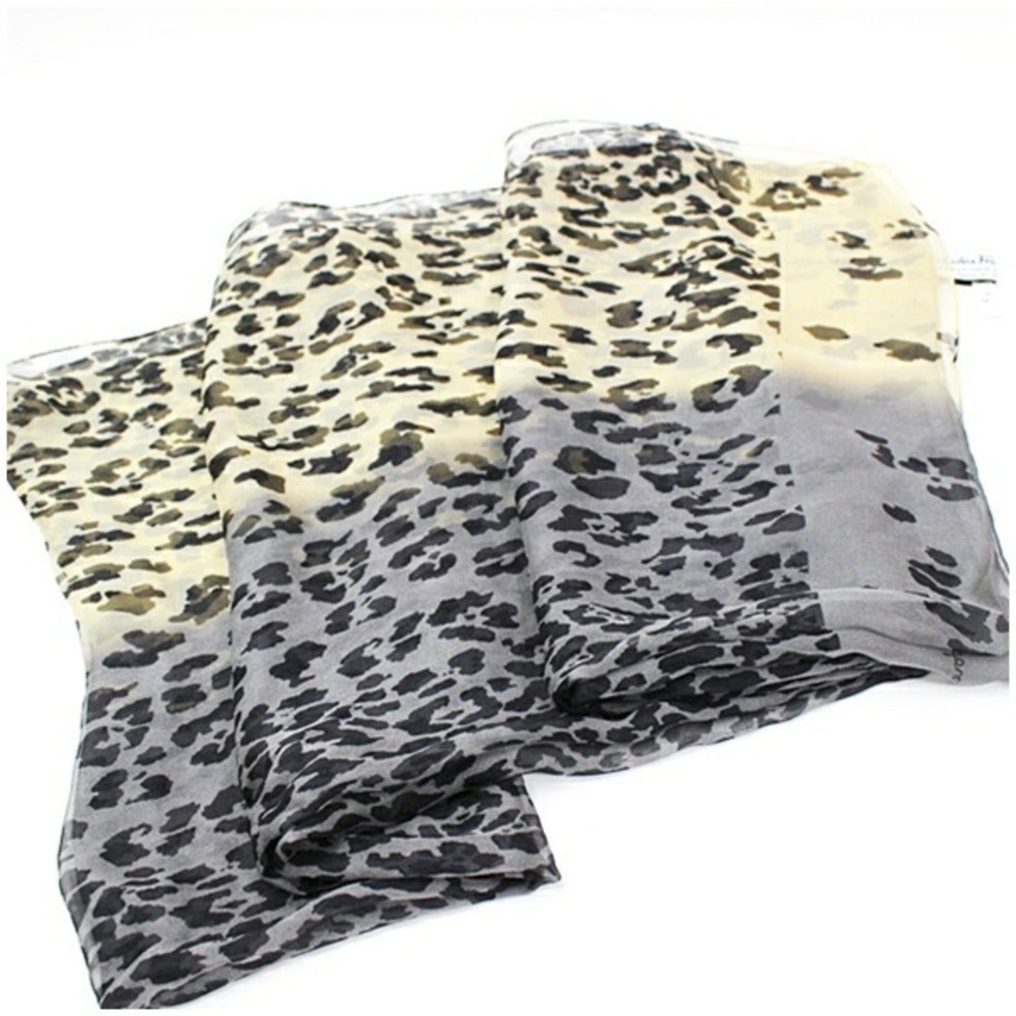 Salvatore Ferragamo Salvatore Ferragamo Women's Silk Rectangular Scarf in Black, Gray, and Beige with Leopard Print Size ONE SIZE - 7 Thumbnail