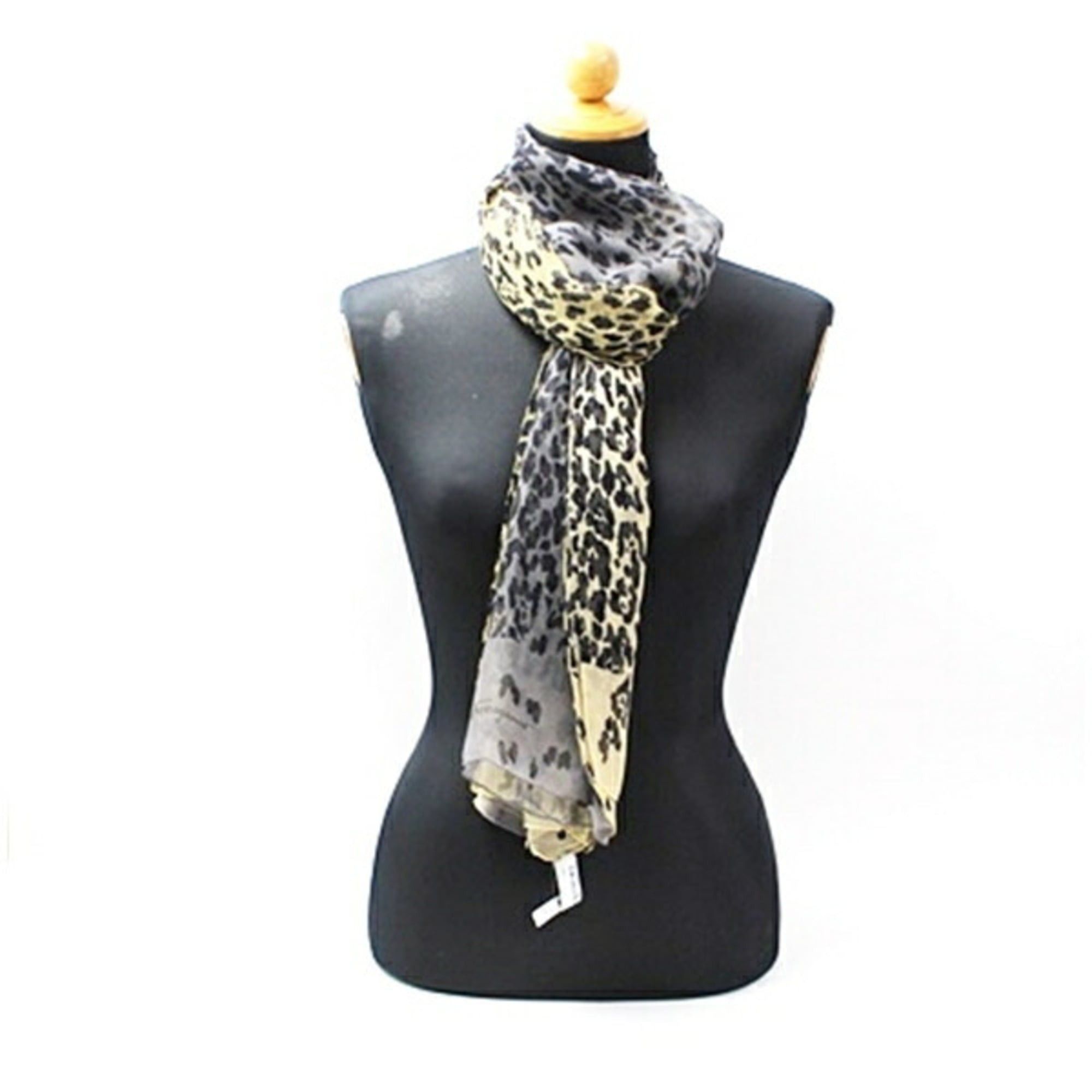 Salvatore Ferragamo Salvatore Ferragamo Women's Silk Rectangular Scarf in Black, Gray, and Beige with Leopard Print Size ONE SIZE - 3 Thumbnail