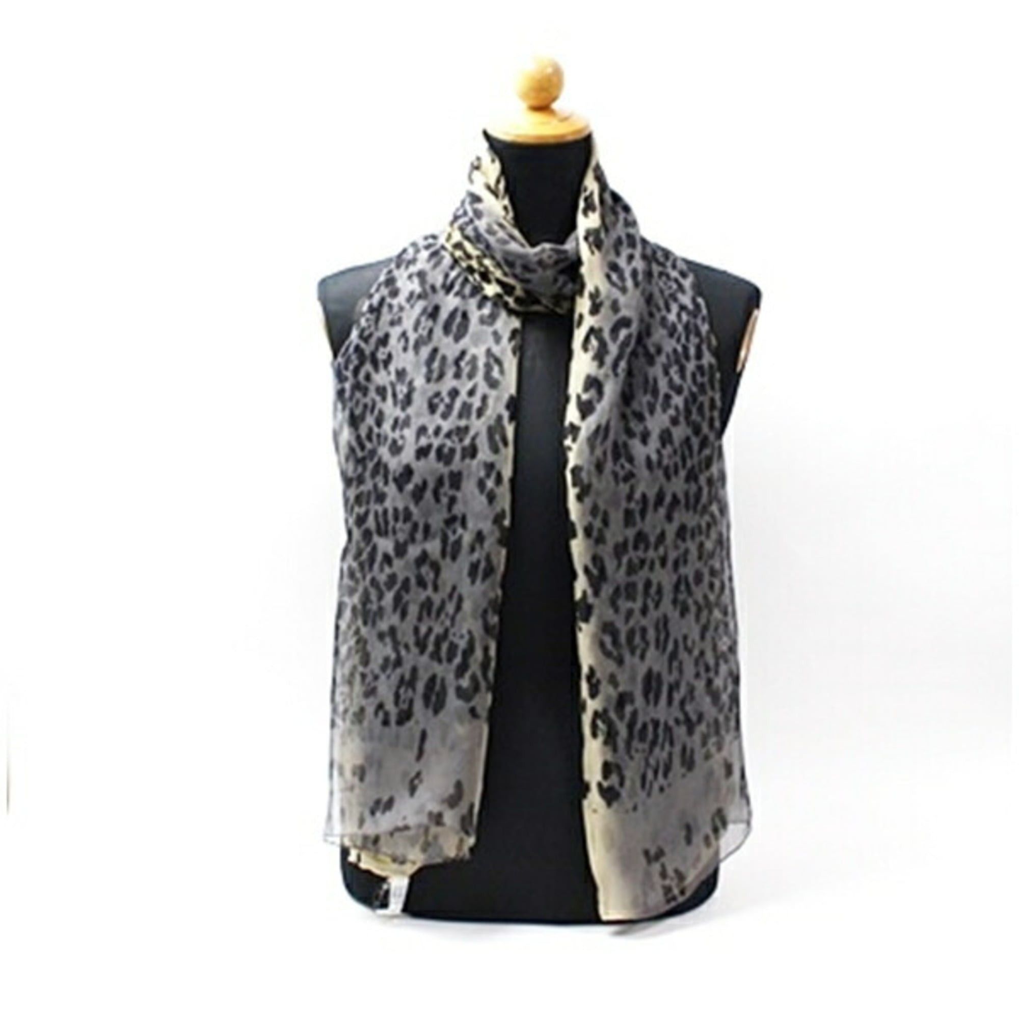Salvatore Ferragamo Salvatore Ferragamo Women's Silk Rectangular Scarf in Black, Gray, and Beige with Leopard Print Size ONE SIZE - 2 Thumbnail