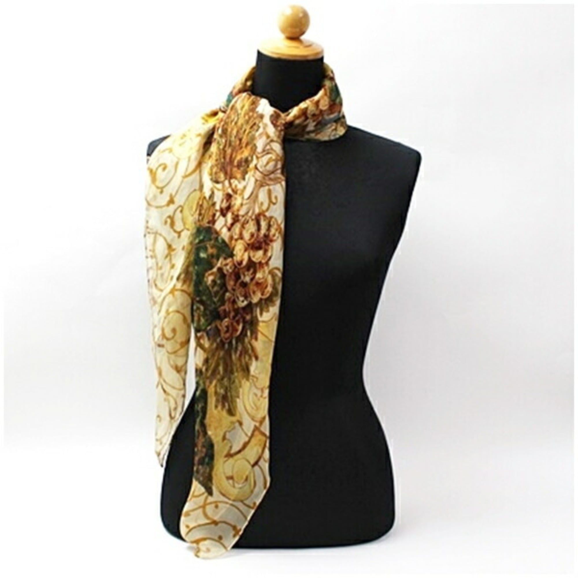 Chanel Chanel silk scarf/muffler in beige and yellow. CHANEL women's chiffon. Size ONE SIZE - 4 Thumbnail