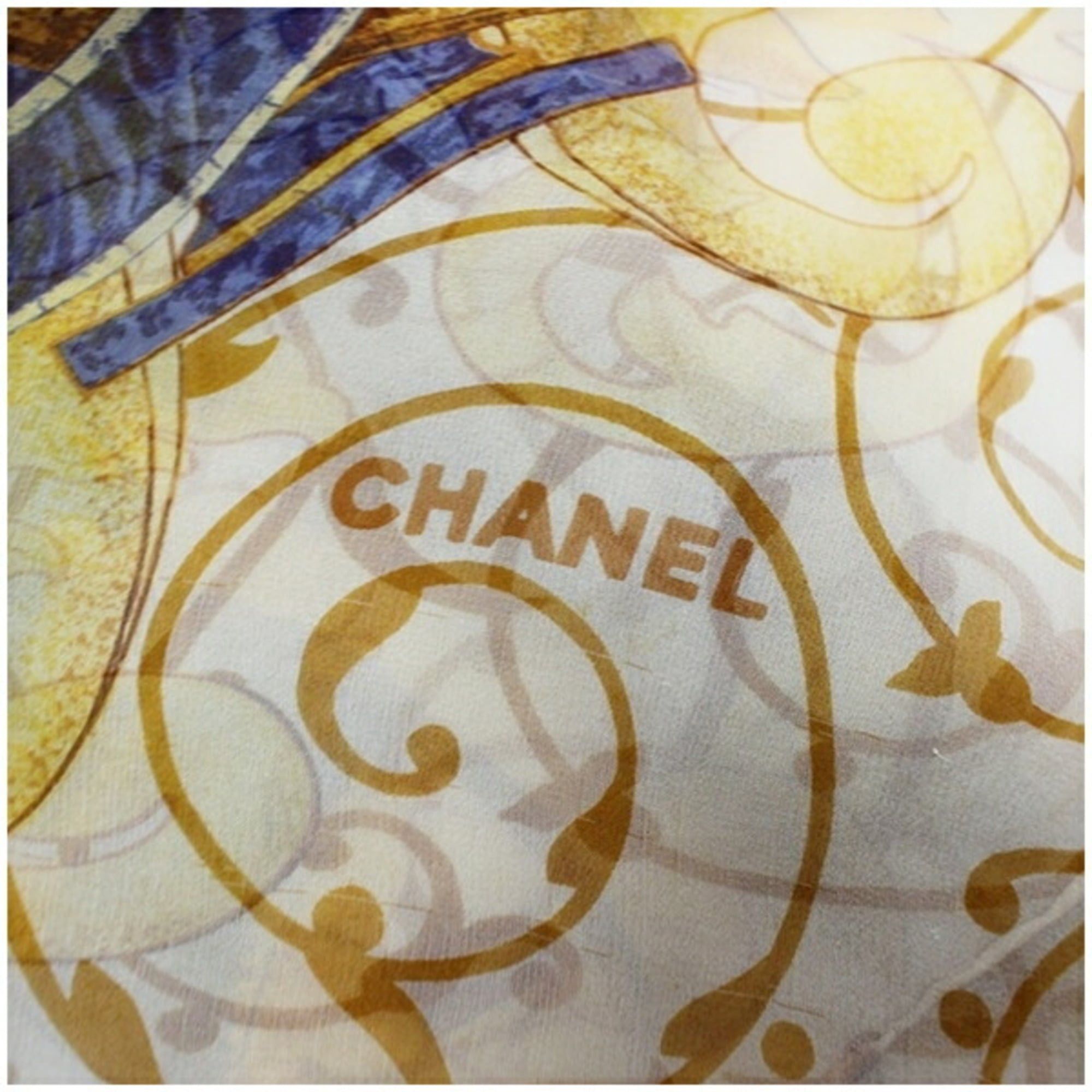 Chanel Chanel silk scarf/muffler in beige and yellow. CHANEL women's chiffon. Size ONE SIZE - 6 Thumbnail