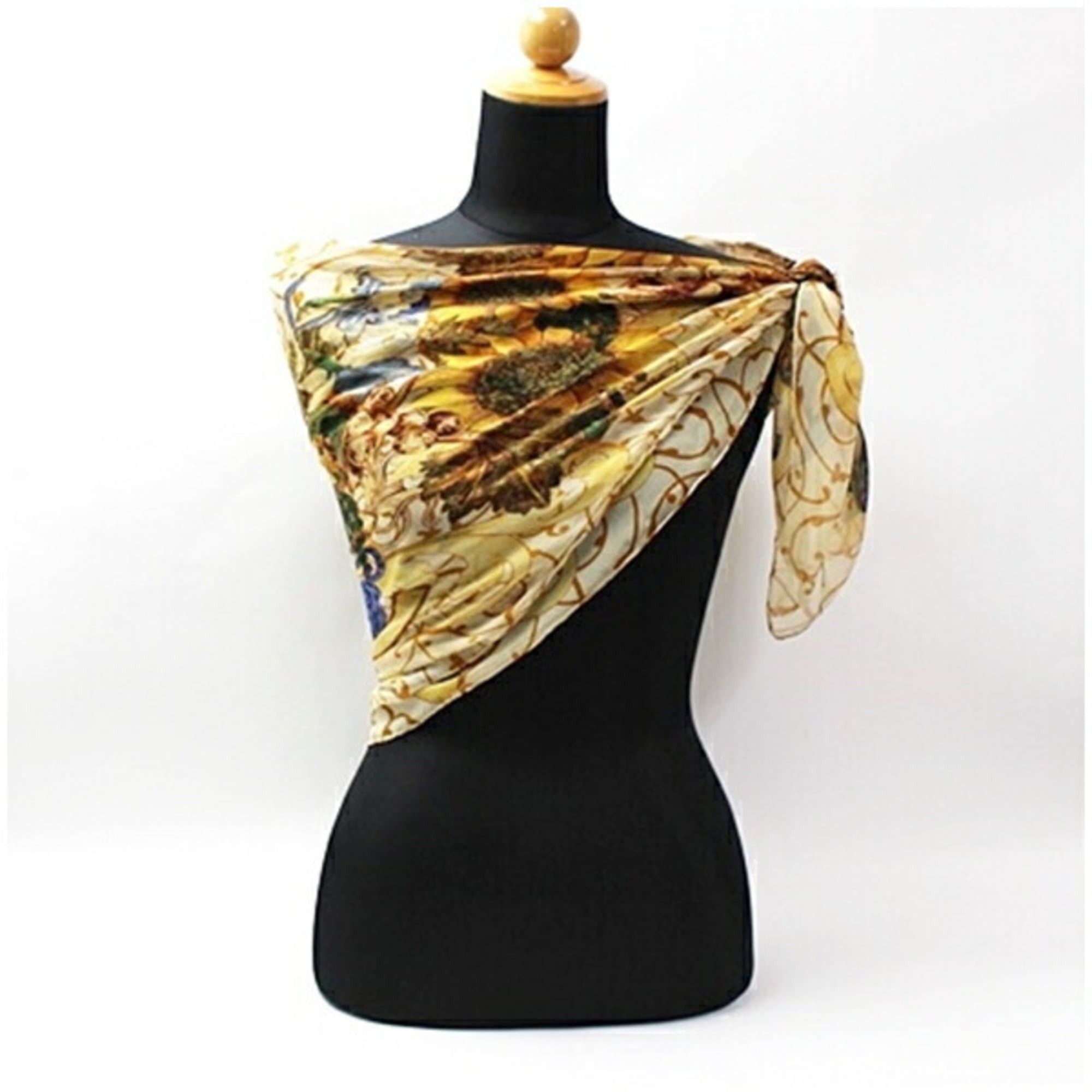 Chanel Chanel silk scarf/muffler in beige and yellow. CHANEL women's chiffon. Size ONE SIZE - 3 Thumbnail