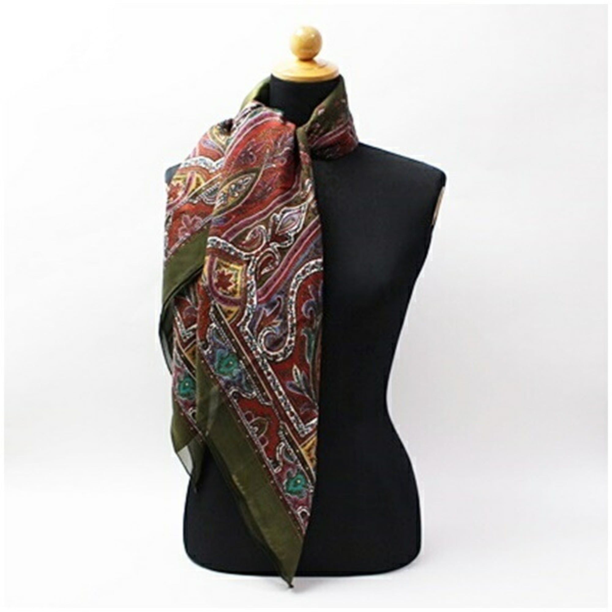 Yves Saint Laurent Yves Saint Laurent Large Scarf Khaki x Burgundy YVES SAINT LAURENT Women's Size ONE SIZE - 4 Thumbnail