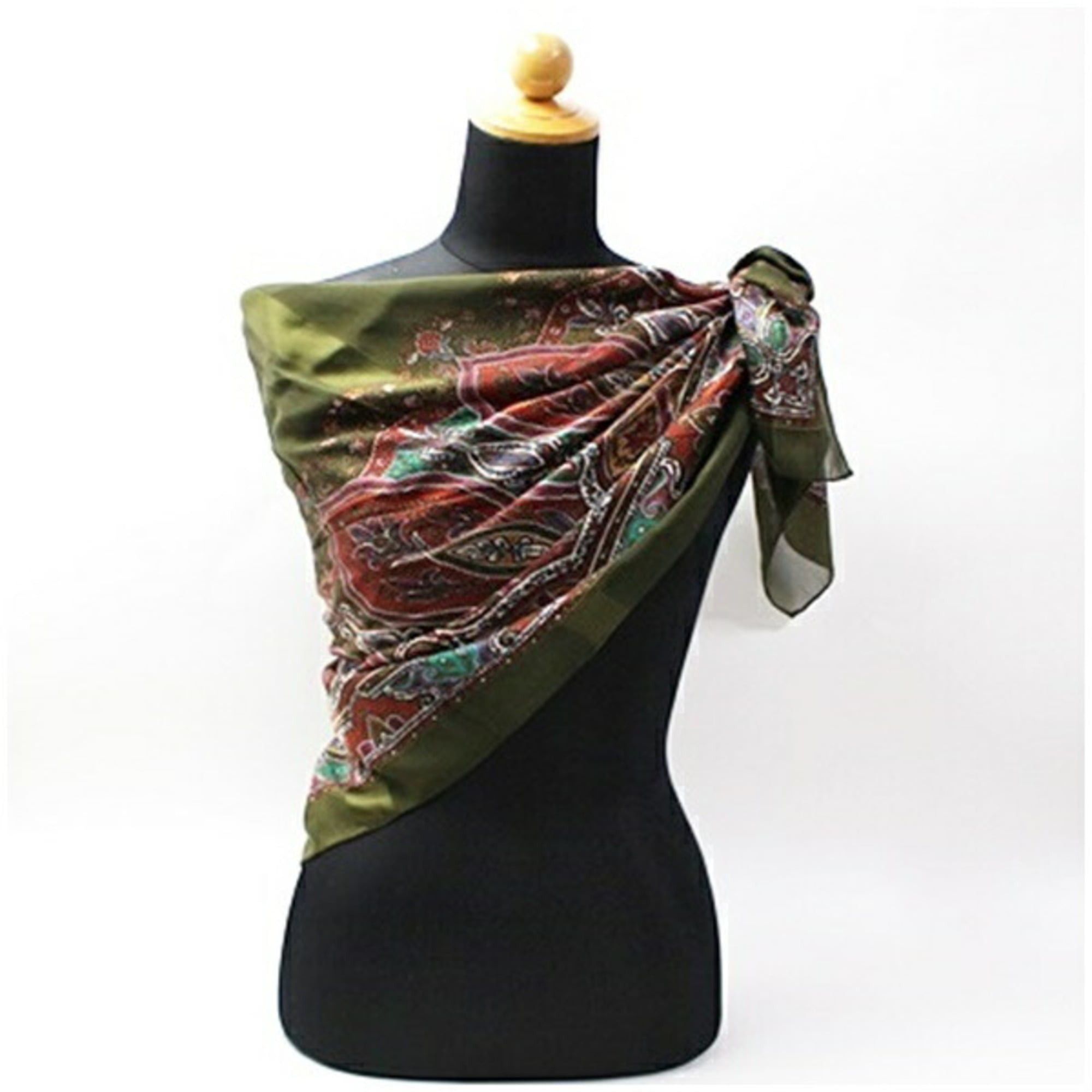Yves Saint Laurent Yves Saint Laurent Large Scarf Khaki x Burgundy YVES SAINT LAURENT Women's Size ONE SIZE - 3 Thumbnail