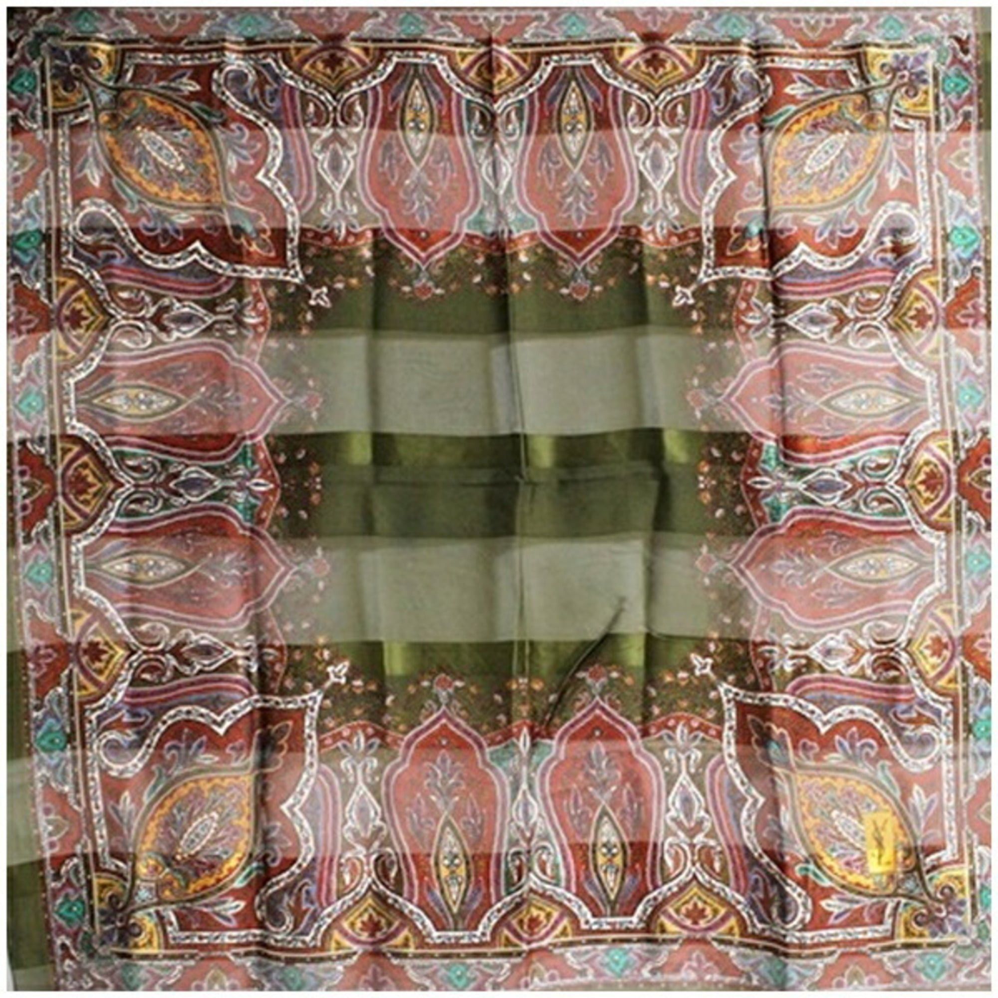 Yves Saint Laurent Yves Saint Laurent Large Scarf Khaki x Burgundy YVES SAINT LAURENT Women's Size ONE SIZE - 2 Thumbnail