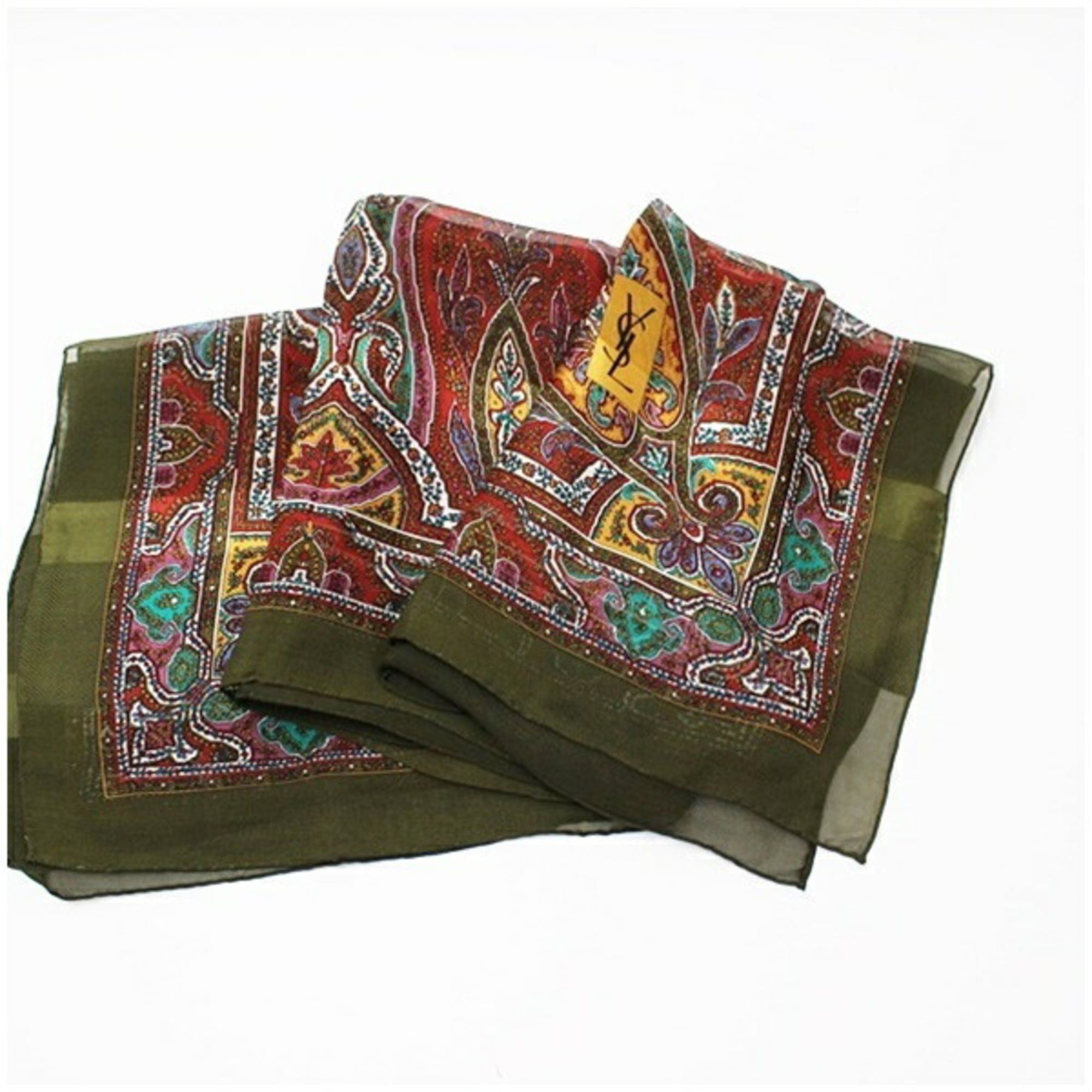 Yves Saint Laurent Yves Saint Laurent Large Scarf Khaki x Burgundy YVES SAINT LAURENT Women's Size ONE SIZE - 7 Thumbnail