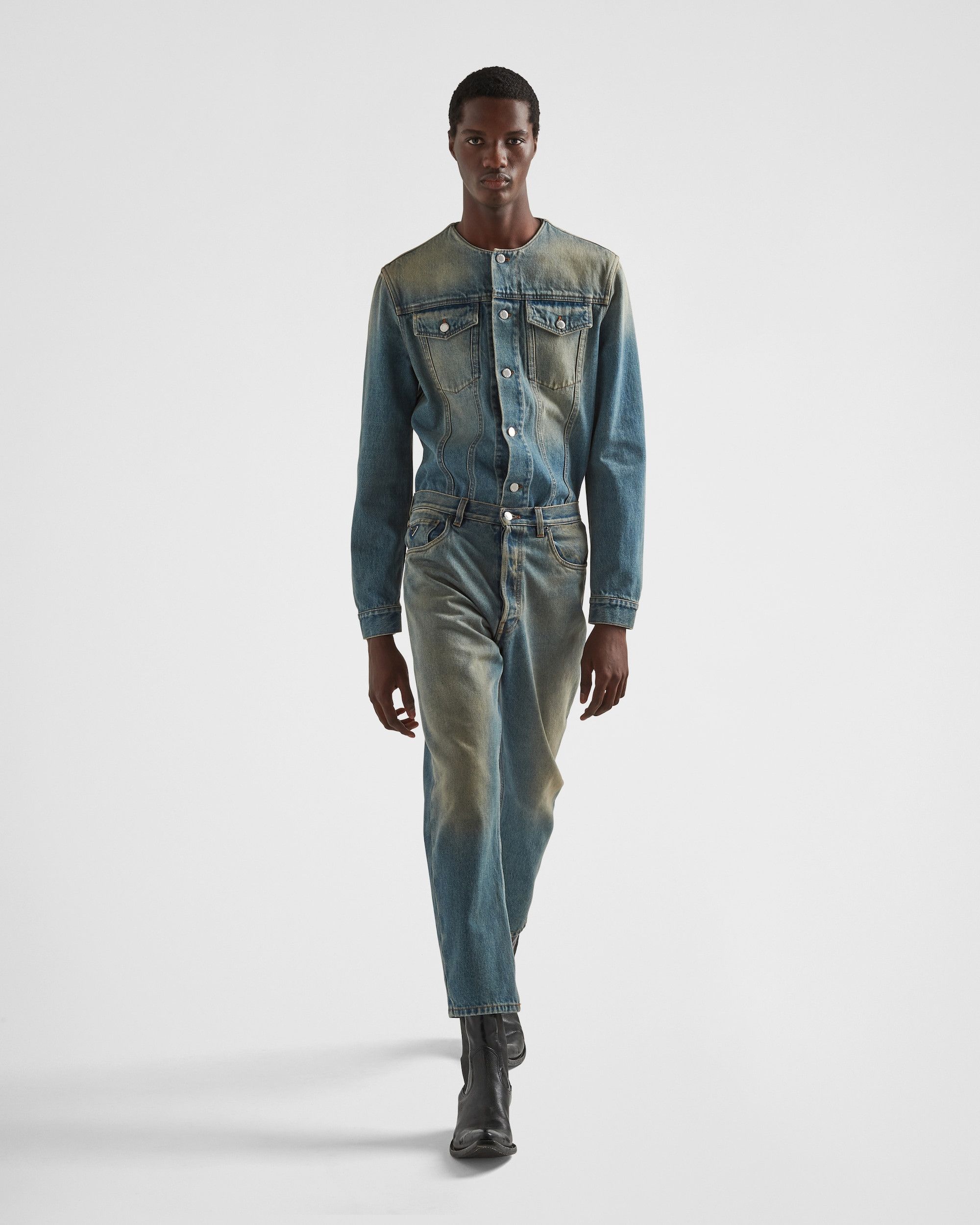 Five-pocket denim jeans with Prada patch