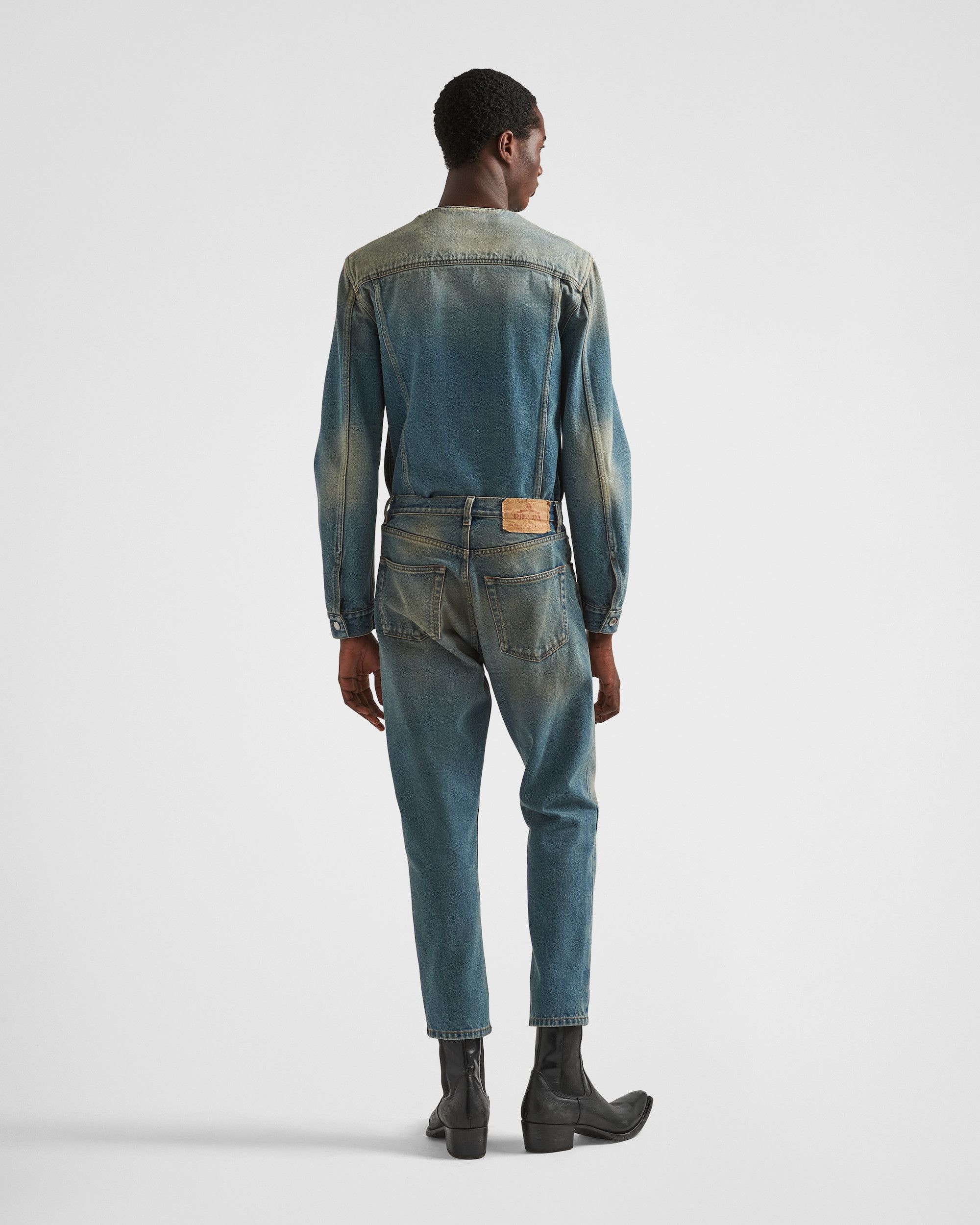 Five-pocket denim jeans with Prada patch