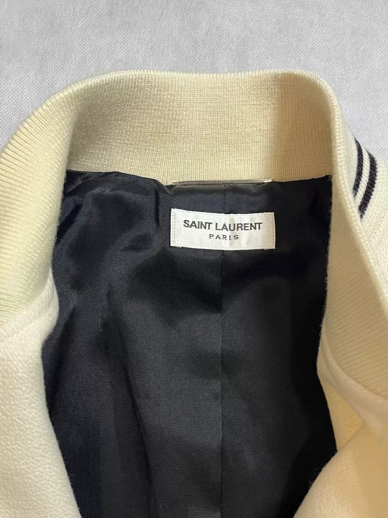 Saint Laurent Paris Saint Laurent White Wool Baseball Jacket Size US L / EU 52-54 / 3 - 5 Thumbnail