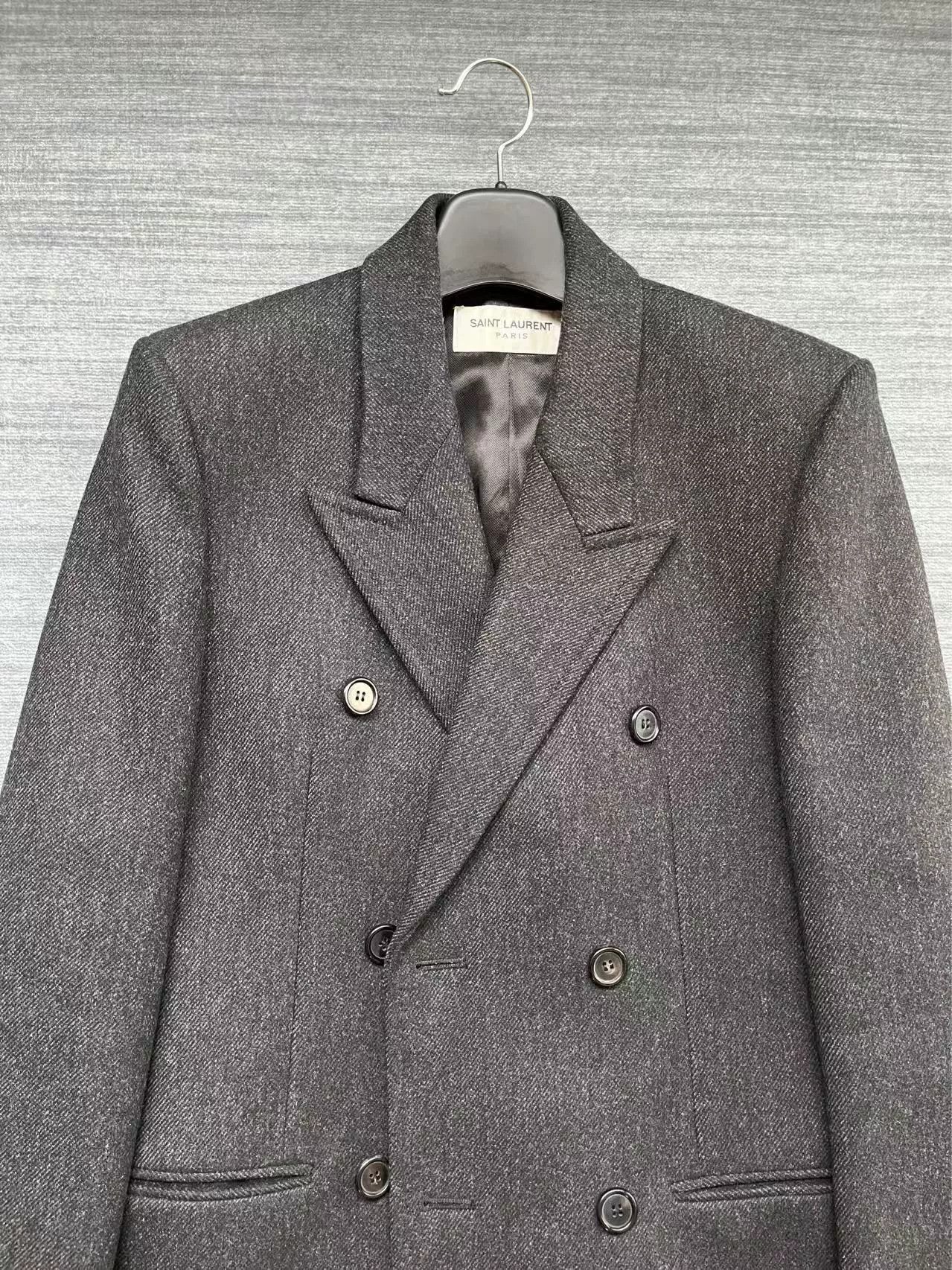 Saint Laurent Paris Saint Laurent Gray Wool Double-Breasted Coat Size US M / EU 48-50 / 2 - 2 Thumbnail
