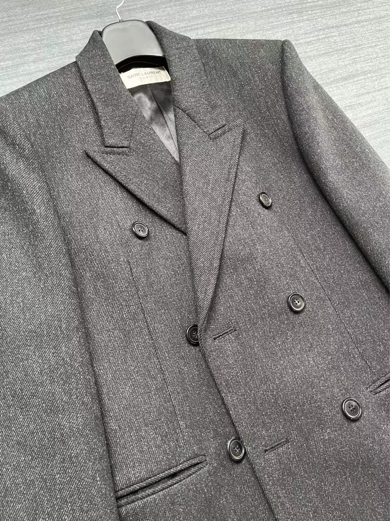 Saint Laurent Paris Saint Laurent Gray Wool Double-Breasted Coat Size US M / EU 48-50 / 2 - 3 Thumbnail