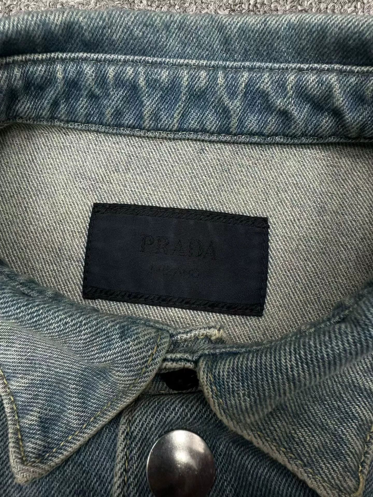 Prada Prada Metal Triangle Washed Denim Jacket Size US XL / EU 56 / 4 - 4 Thumbnail