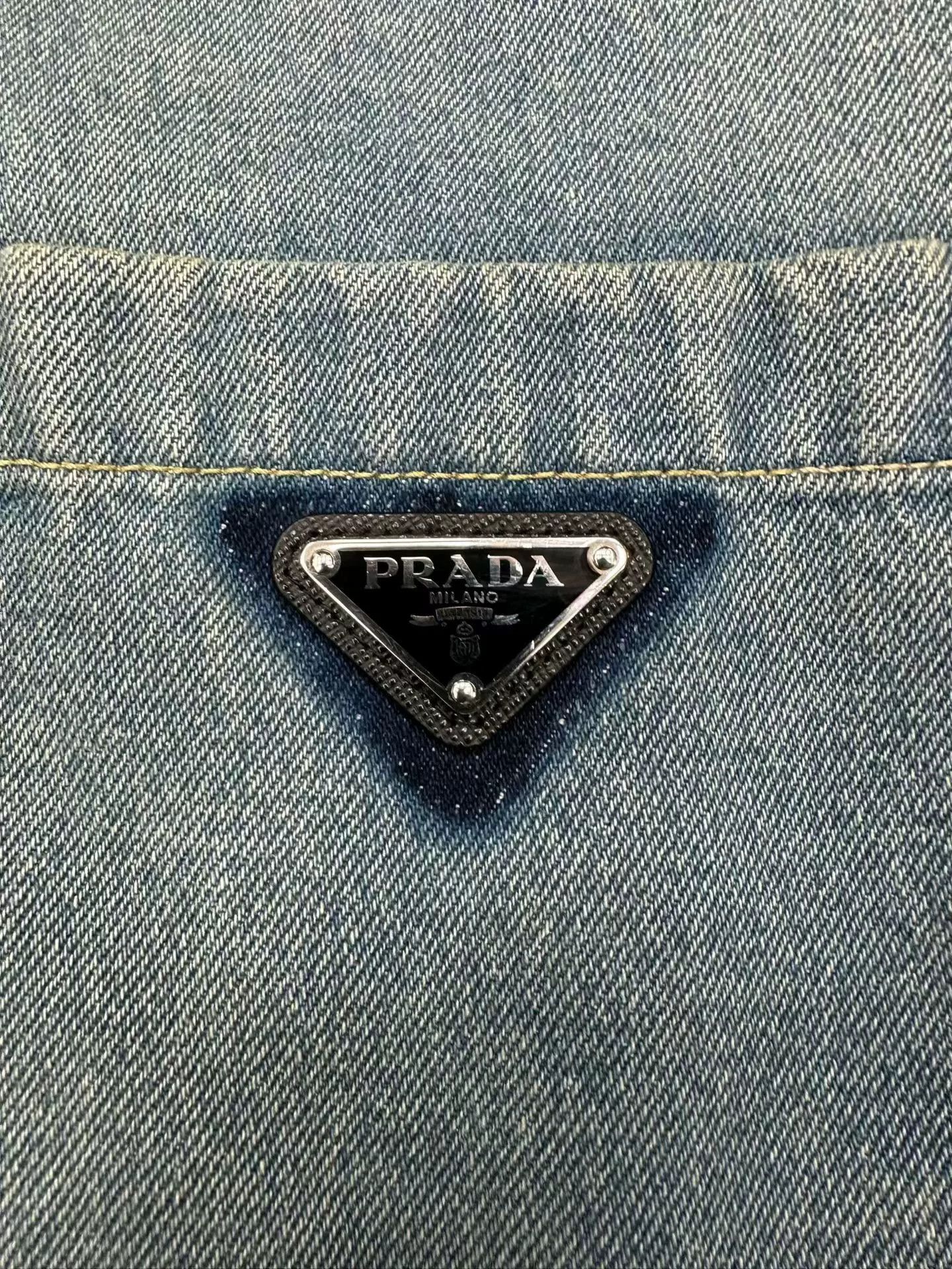 Prada Prada Metal Triangle Washed Denim Jacket Size US XL / EU 56 / 4 - 3 Thumbnail