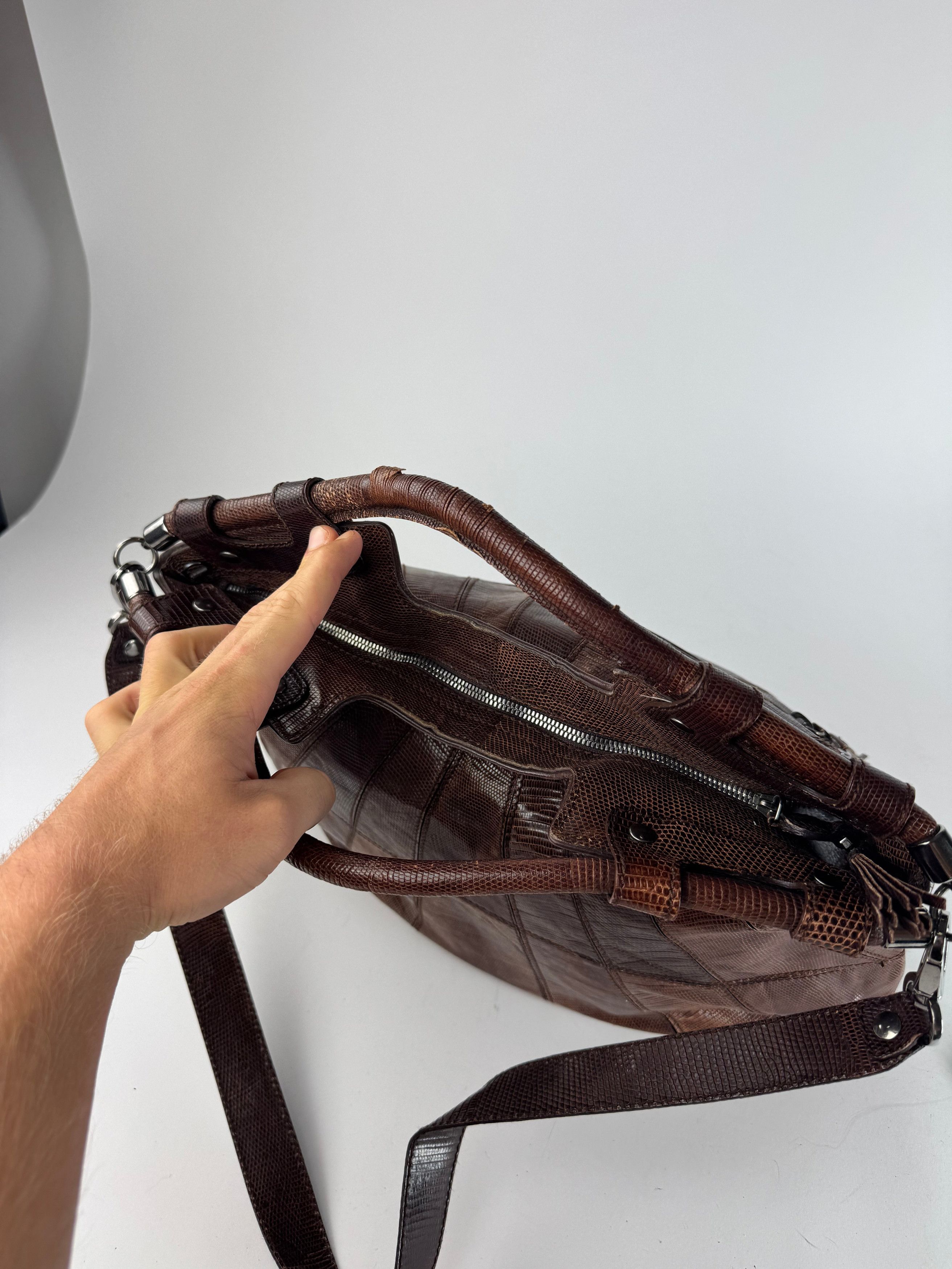 Salvatore Ferragamo Vintage Leather 2 Way Bag brown Snake Emblossed Size ONE SIZE - 14 Thumbnail