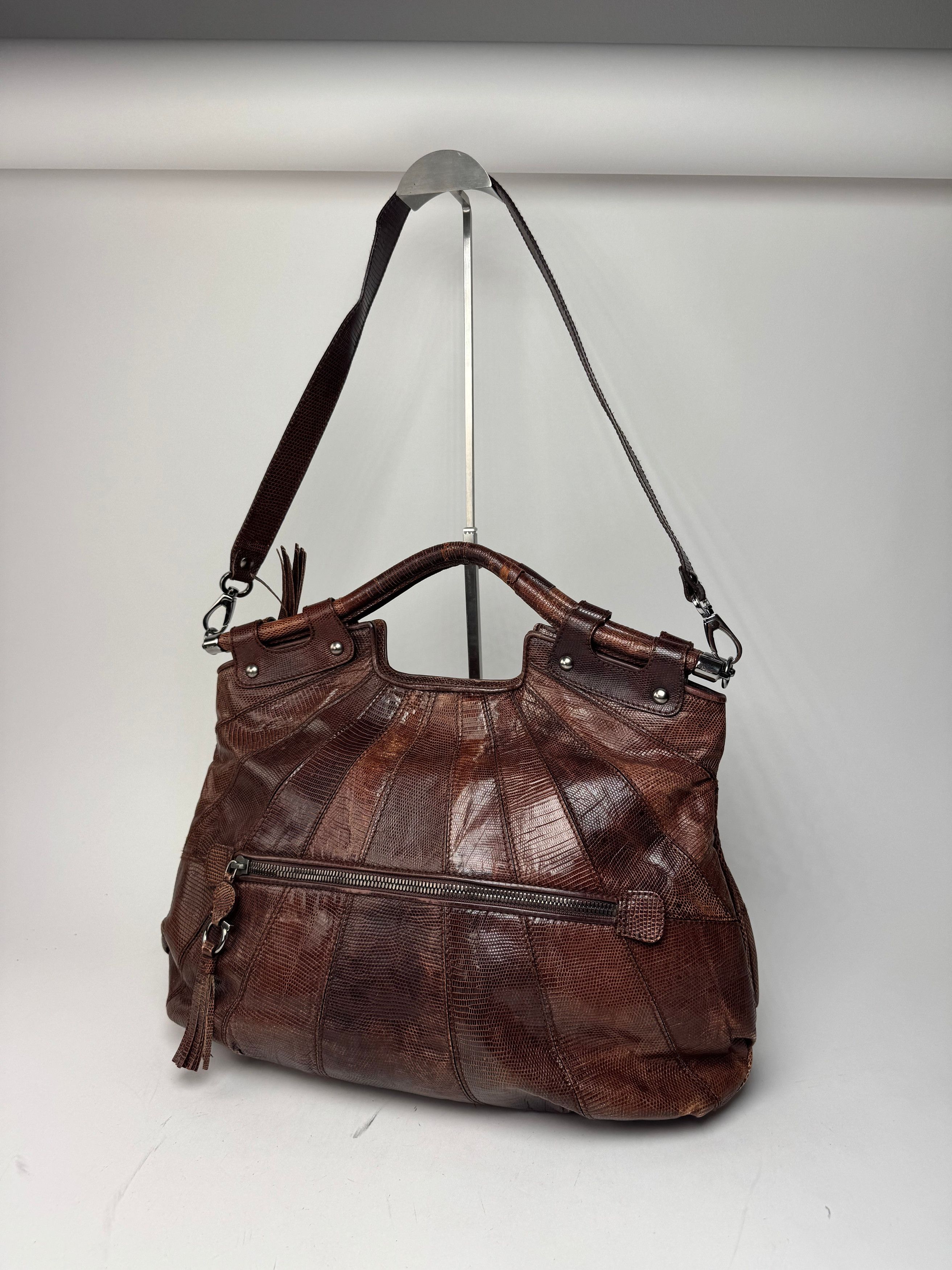 Salvatore Ferragamo Vintage Leather 2 Way Bag brown Snake Emblossed Size ONE SIZE - 6 Thumbnail