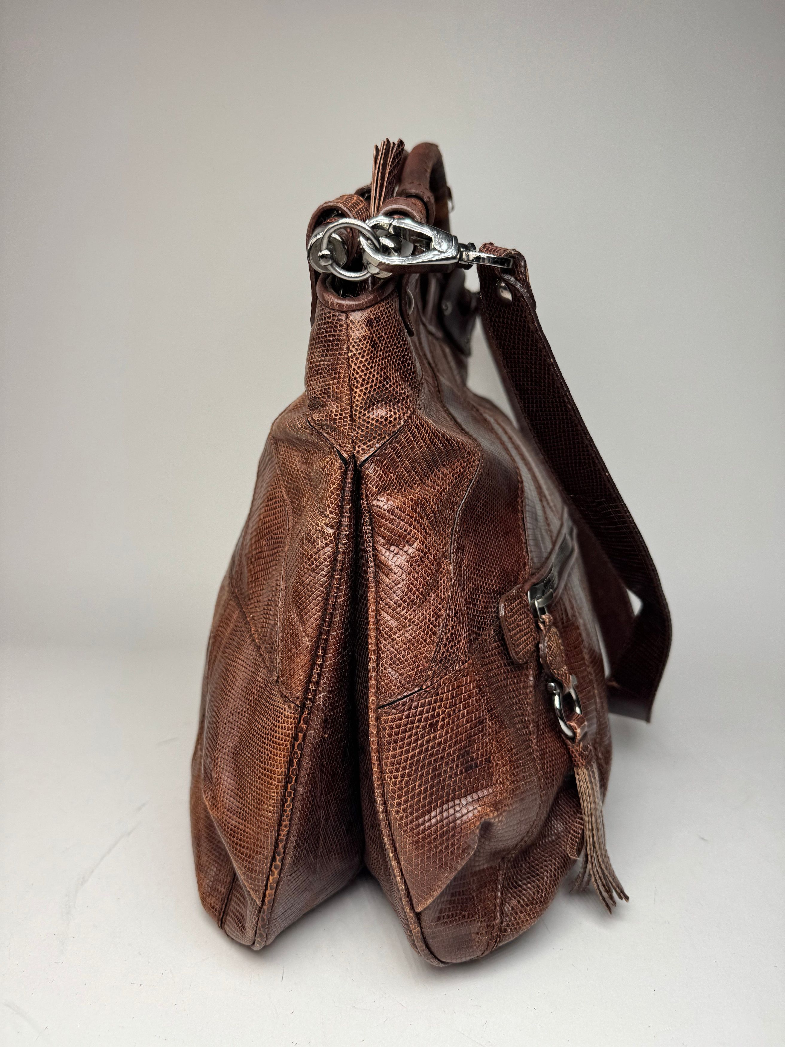 Salvatore Ferragamo Vintage Leather 2 Way Bag brown Snake Emblossed Size ONE SIZE - 7 Thumbnail