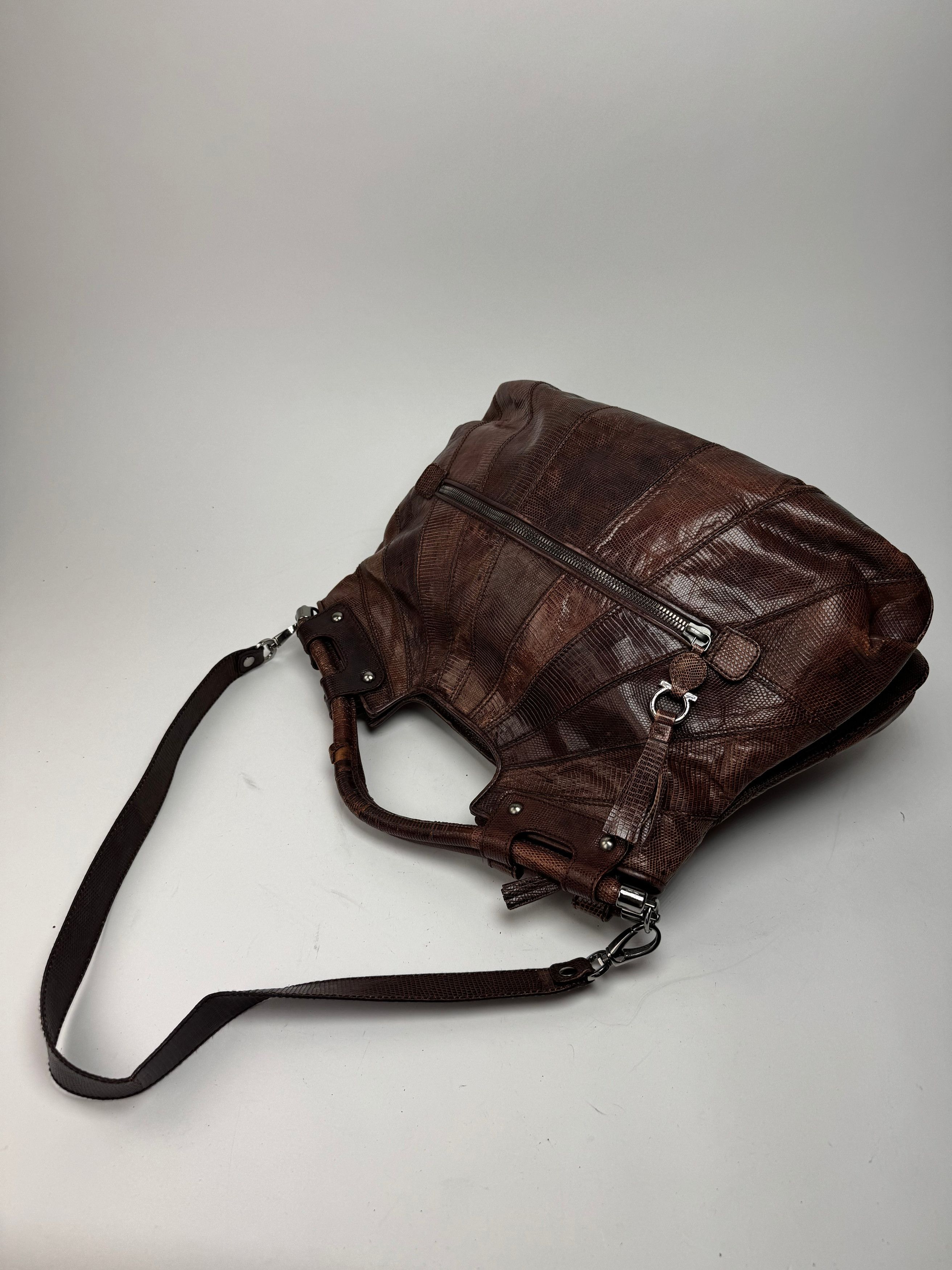 Salvatore Ferragamo Vintage Leather 2 Way Bag brown Snake Emblossed Size ONE SIZE - 8 Thumbnail
