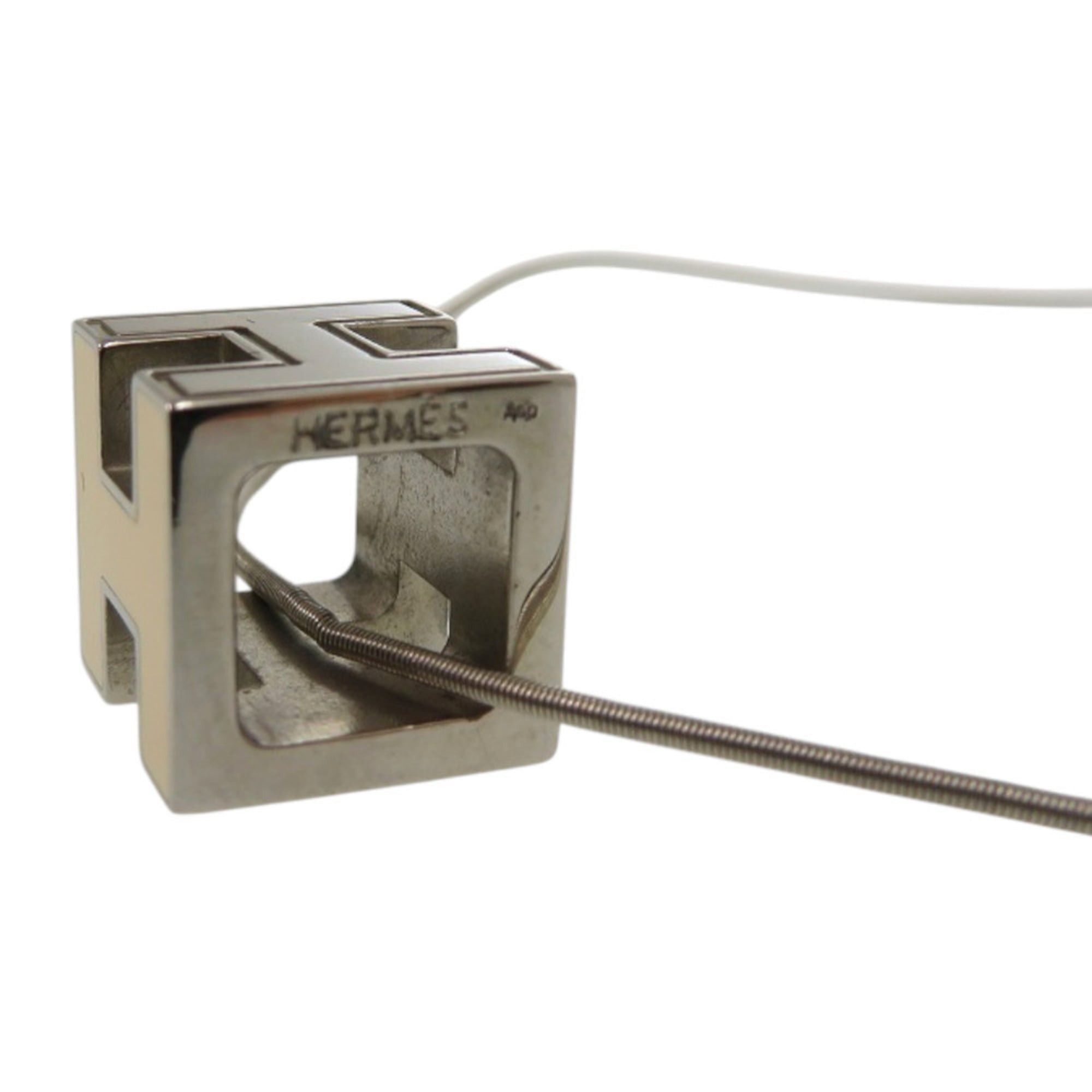 Hermes Hermes Excellent condition Hermès Case d'Ache H Cube Metal Silver White Necklace 1034 Size ONE SIZE - 6 Thumbnail