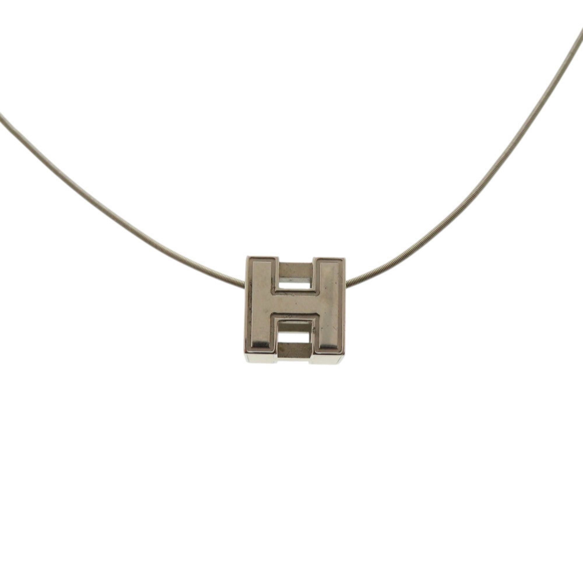 Hermes Hermes Excellent condition Hermès Case d'Ache H Cube Metal Silver White Necklace 1034 Size ONE SIZE - 3 Thumbnail