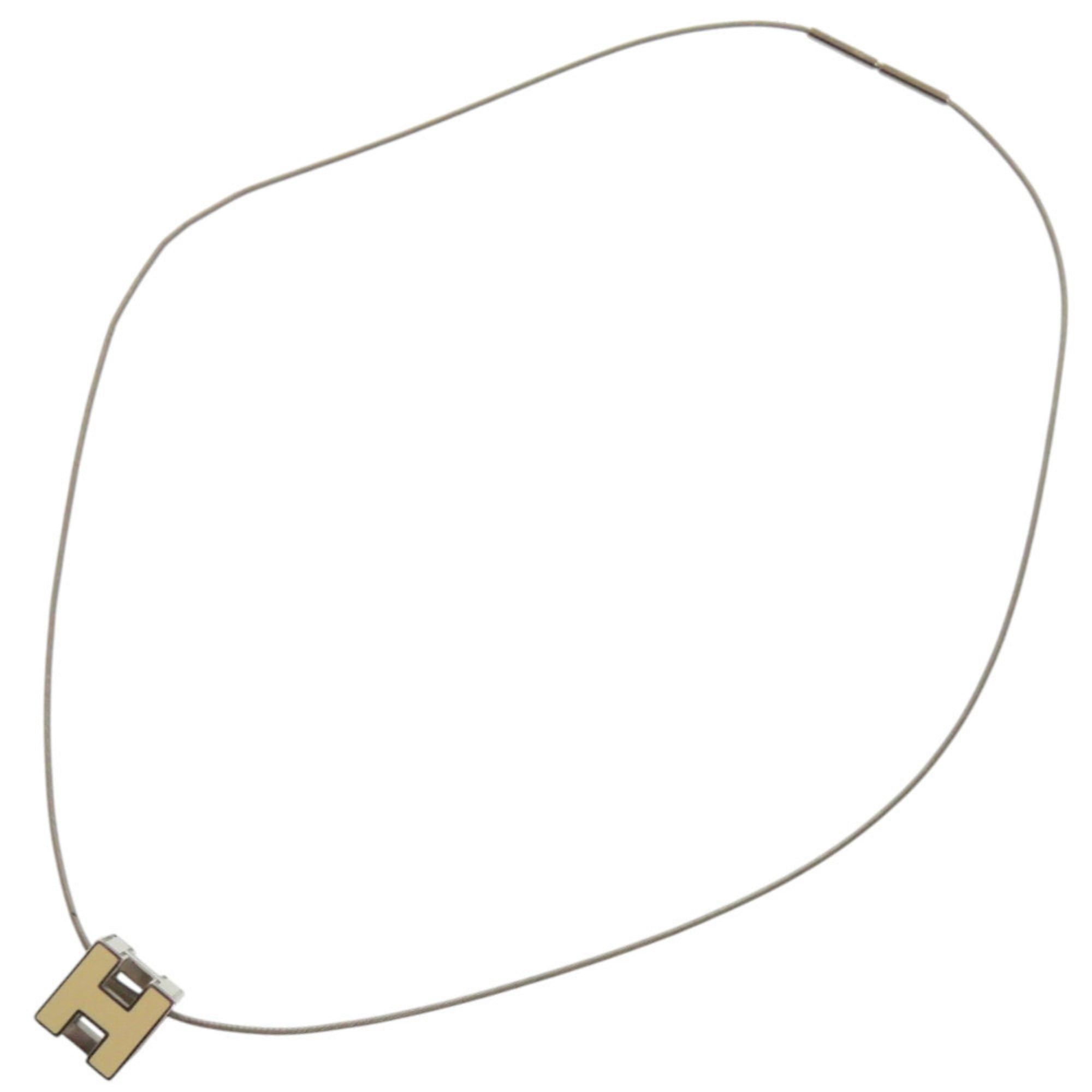 Hermes Hermes Excellent condition Hermès Case d'Ache H Cube Metal Silver White Necklace 1034 Size ONE SIZE - 8 Thumbnail