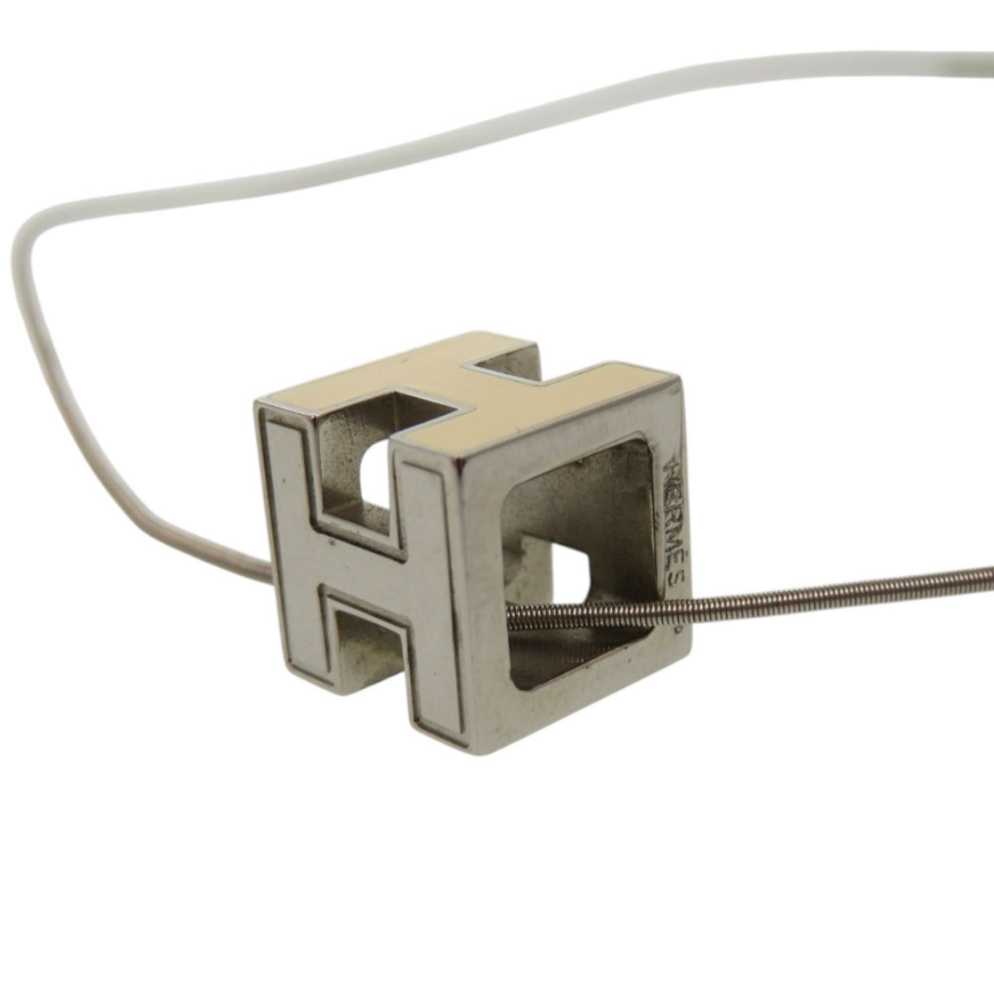 Hermes Hermes Excellent condition Hermès Case d'Ache H Cube Metal Silver White Necklace 1034 Size ONE SIZE - 4 Thumbnail