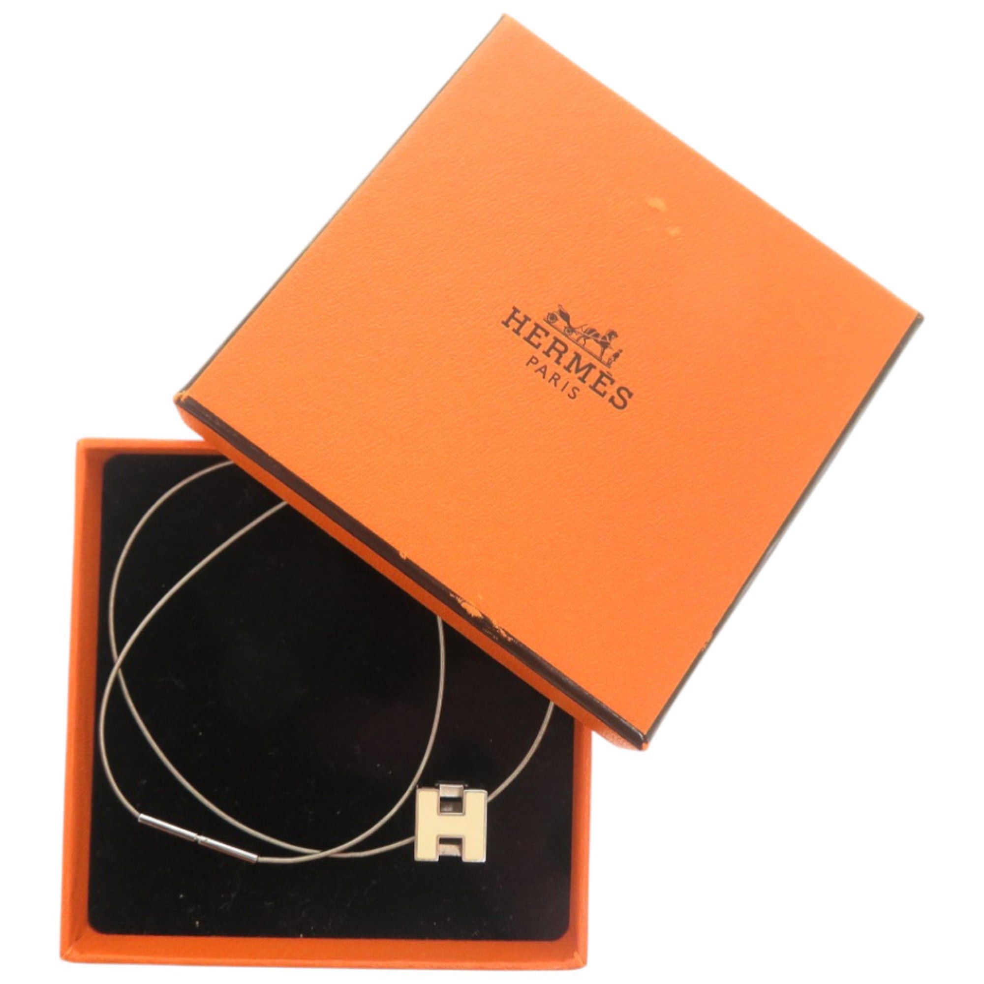 Hermes Hermes Excellent condition Hermès Case d'Ache H Cube Metal Silver White Necklace 1034 Size ONE SIZE - 2 Thumbnail