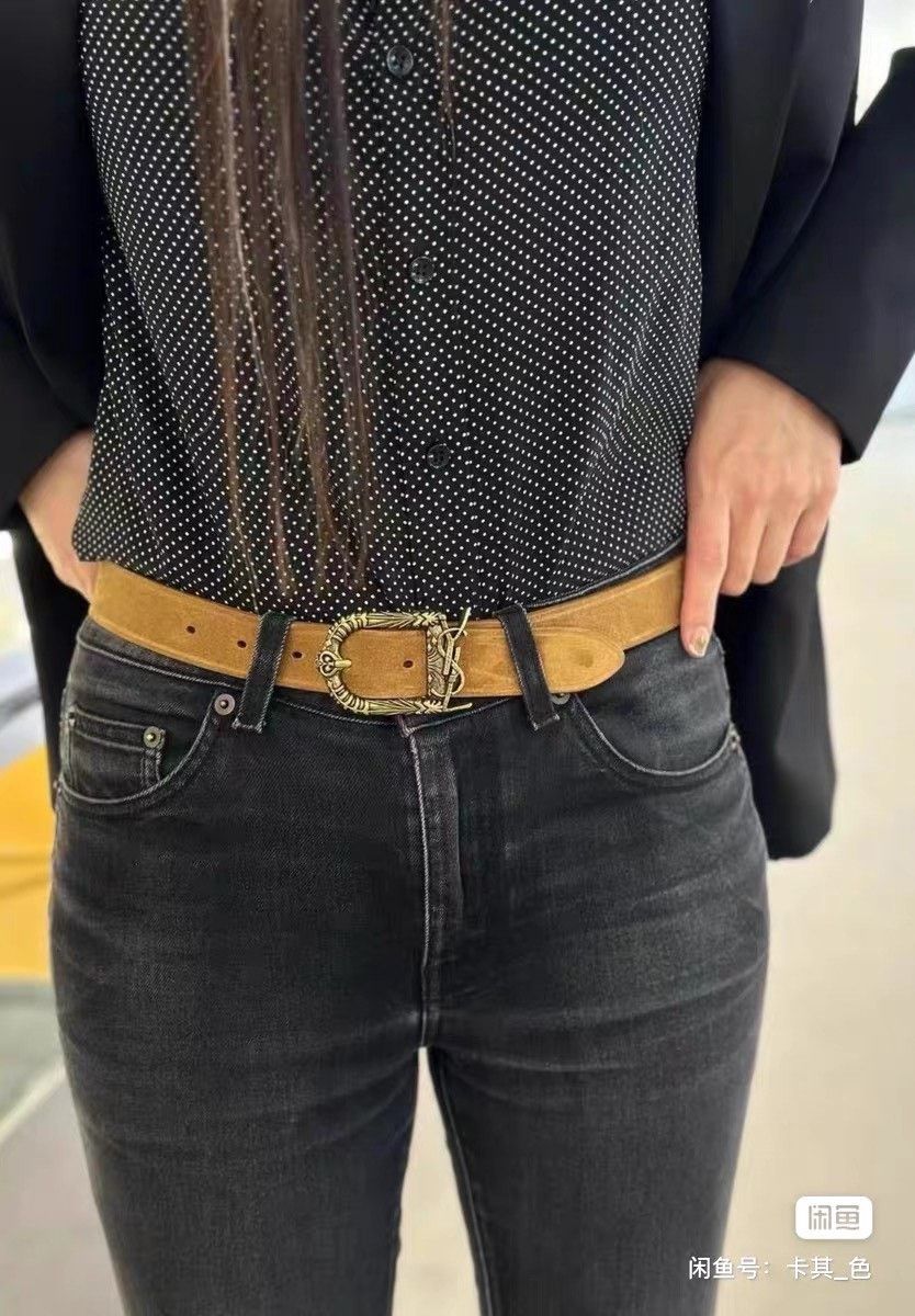Saint Laurent Paris Saint Laurent Gold Buckle Carved Logo Belt Size ONE SIZE - 2 Thumbnail