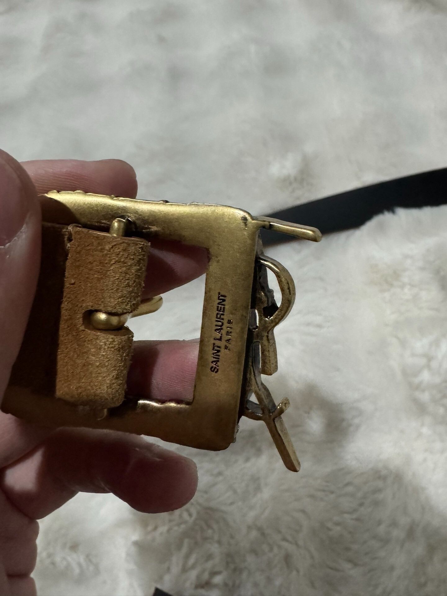 Saint Laurent Paris Saint Laurent Gold Buckle Carved Logo Belt Size ONE SIZE - 9 Thumbnail