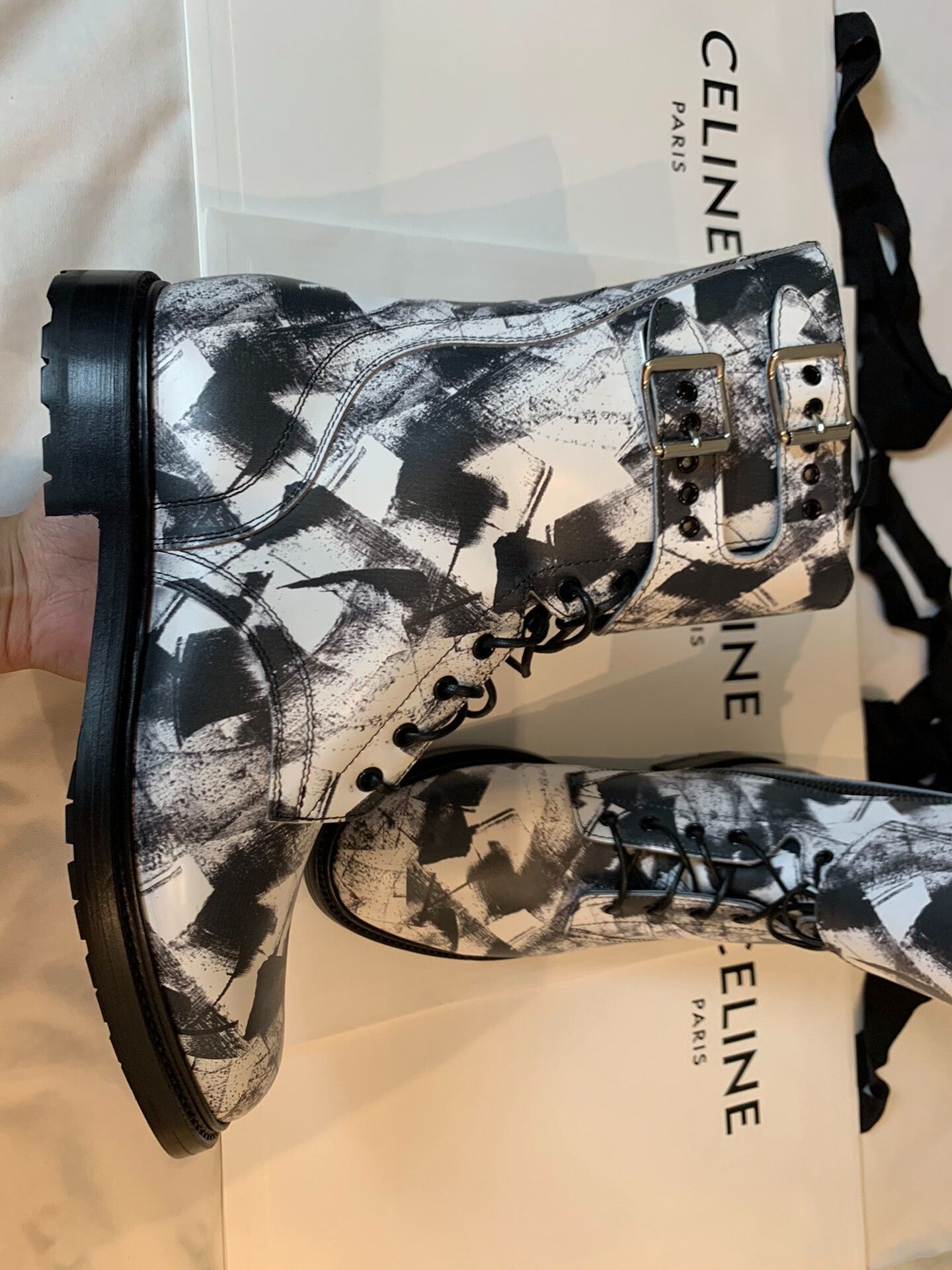 Celine Celine Show Print Combat Boots RA02 Size US 9 / EU 42 - 3 Thumbnail