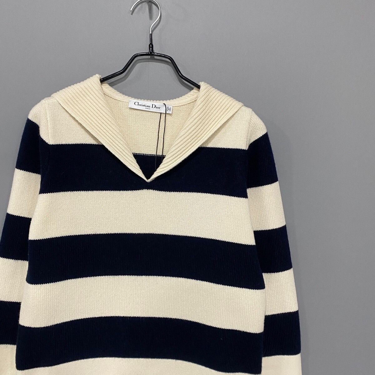Dior Dior Navy Collar Striped Wool Sweater Size S / US 4 / IT 40 - 3 Thumbnail