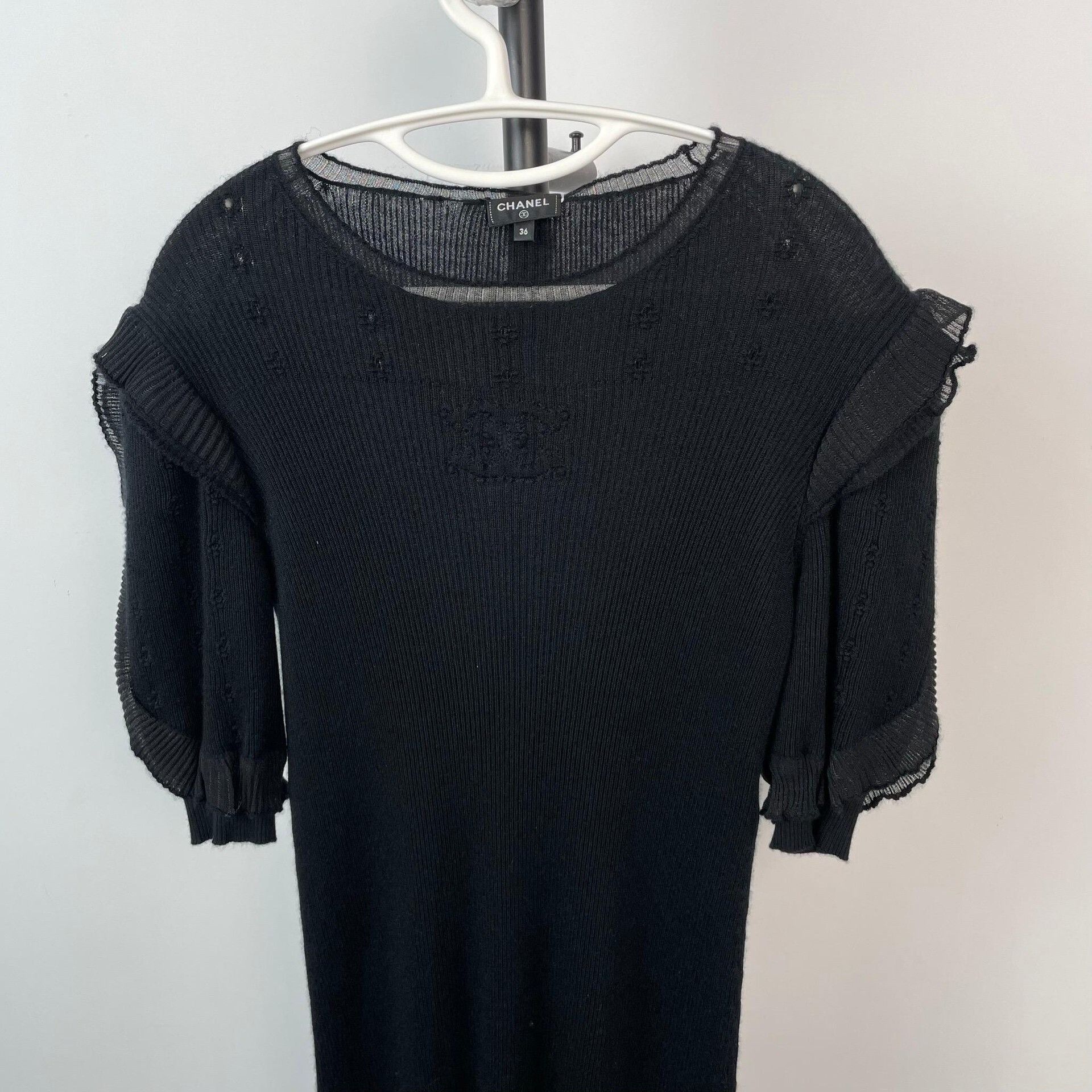 Chanel Chanel 21A Couture Black Ruffled Knit Dress Size XS / US 0-2 / IT 36-38 - 4 Thumbnail