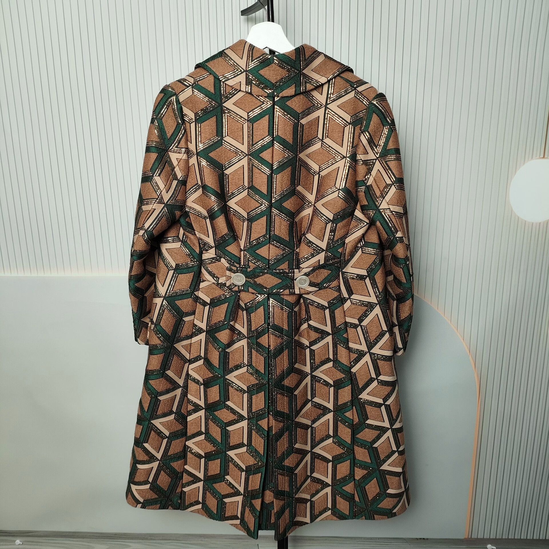 Gucci Gucci Brown Green Diamond Pattern Coat Size US XXS / EU 40 - 2 Thumbnail