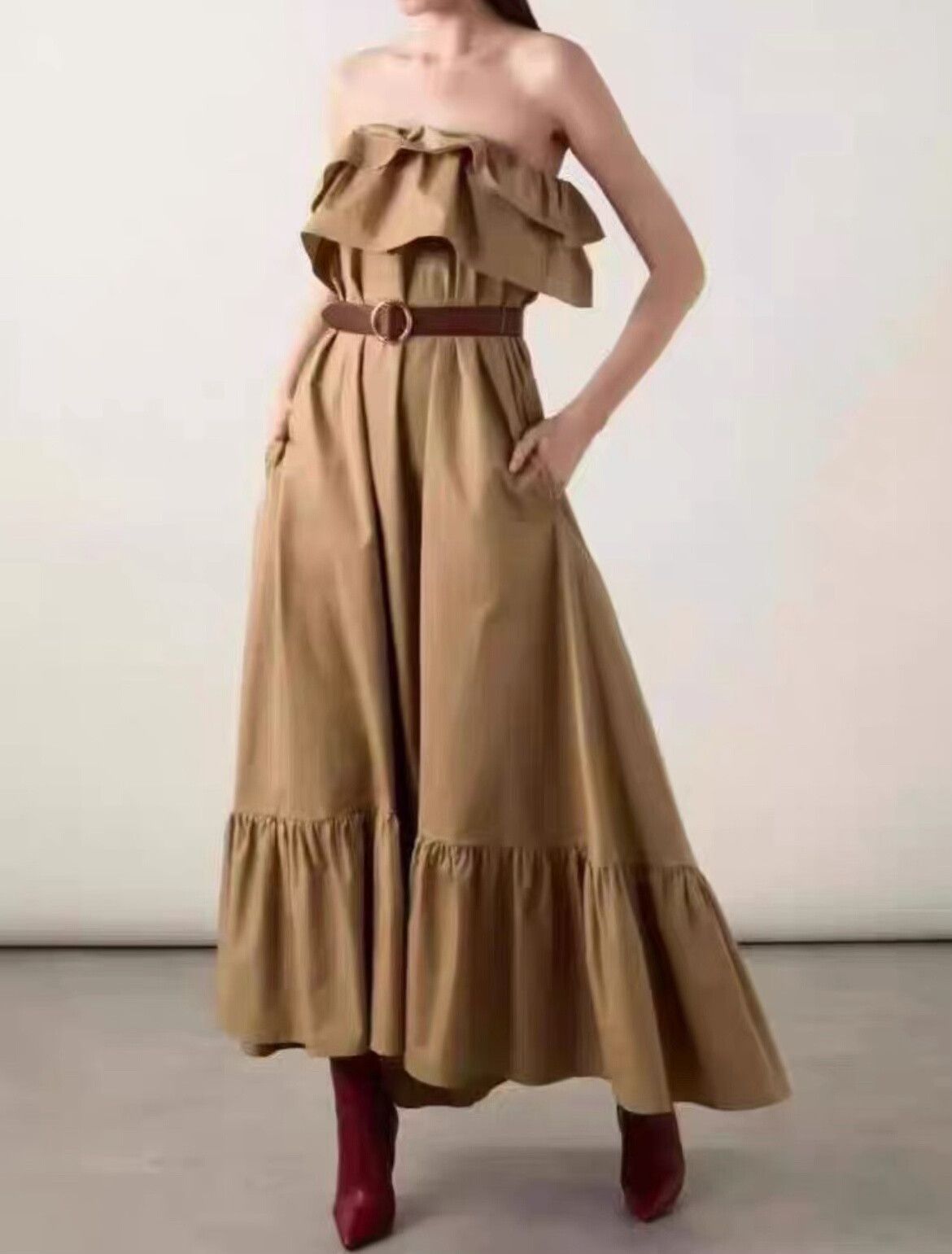 Yves Saint Laurent YSL Beige Ruffle Strapless Cotton Dress Size XS / US 0-2 / IT 36-38 - 2 Thumbnail