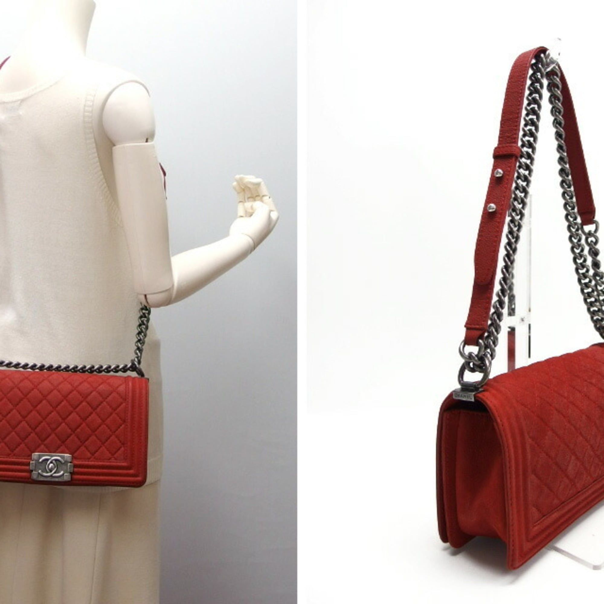 Chanel Chanel Boy 25 Chain Shoulder Bag Red Size ONE SIZE - 3 Thumbnail