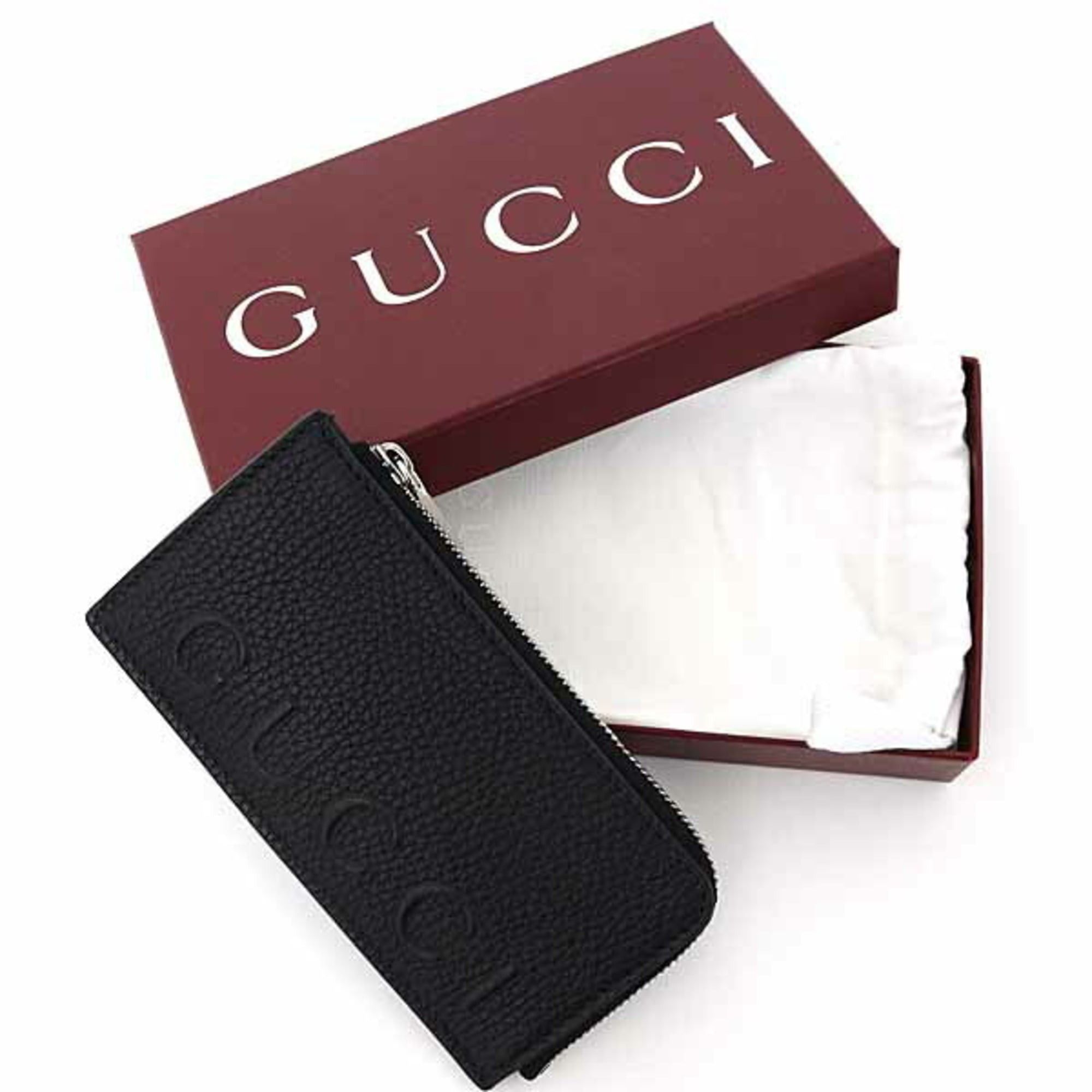 Gucci Gucci Zip Card Case Coin Fragment Black Grain Leather 835073 Unused Size ONE SIZE - 2 Thumbnail